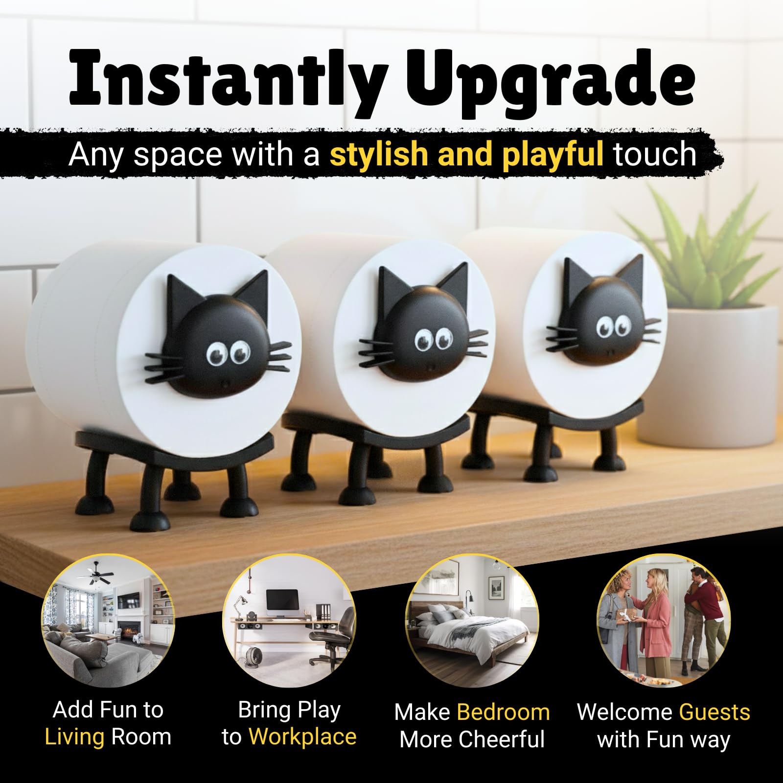 Brancivox Cat Toilet Paper Holder Pack of 3 - Decorative Toilet Paper Storage Holder | 3D Cute Tissue Box Cover for Home and Bat