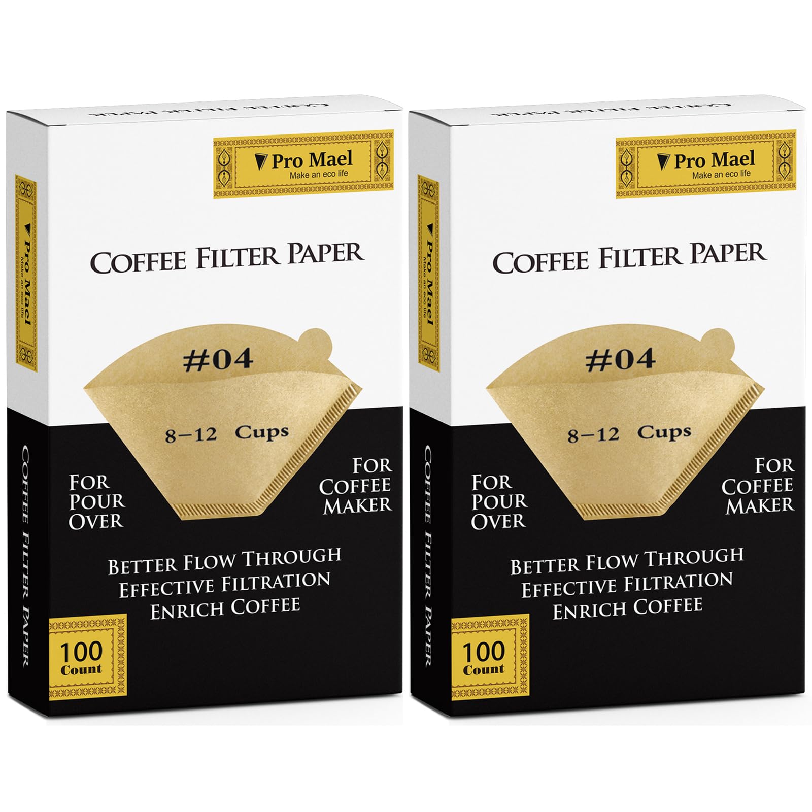Pro Mael Cone Coffee Filters #4, 200 Count Number 4 Coffee Filters Paper For Pour Over And Drip Coffee Maker, 8-12 Cup, Natural