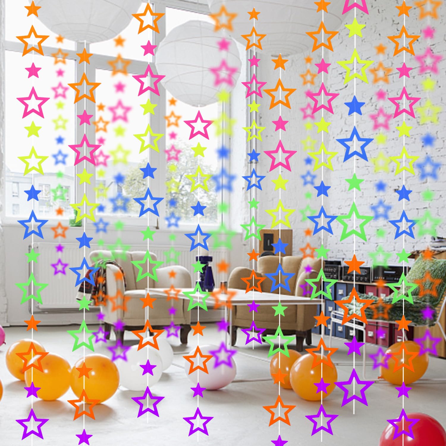 126Feet Uv Paper Neon Garland Hollowed Star Neon Streamers Black Light Neon Decorations Glow Party Uv Reactive Neon Party Favors