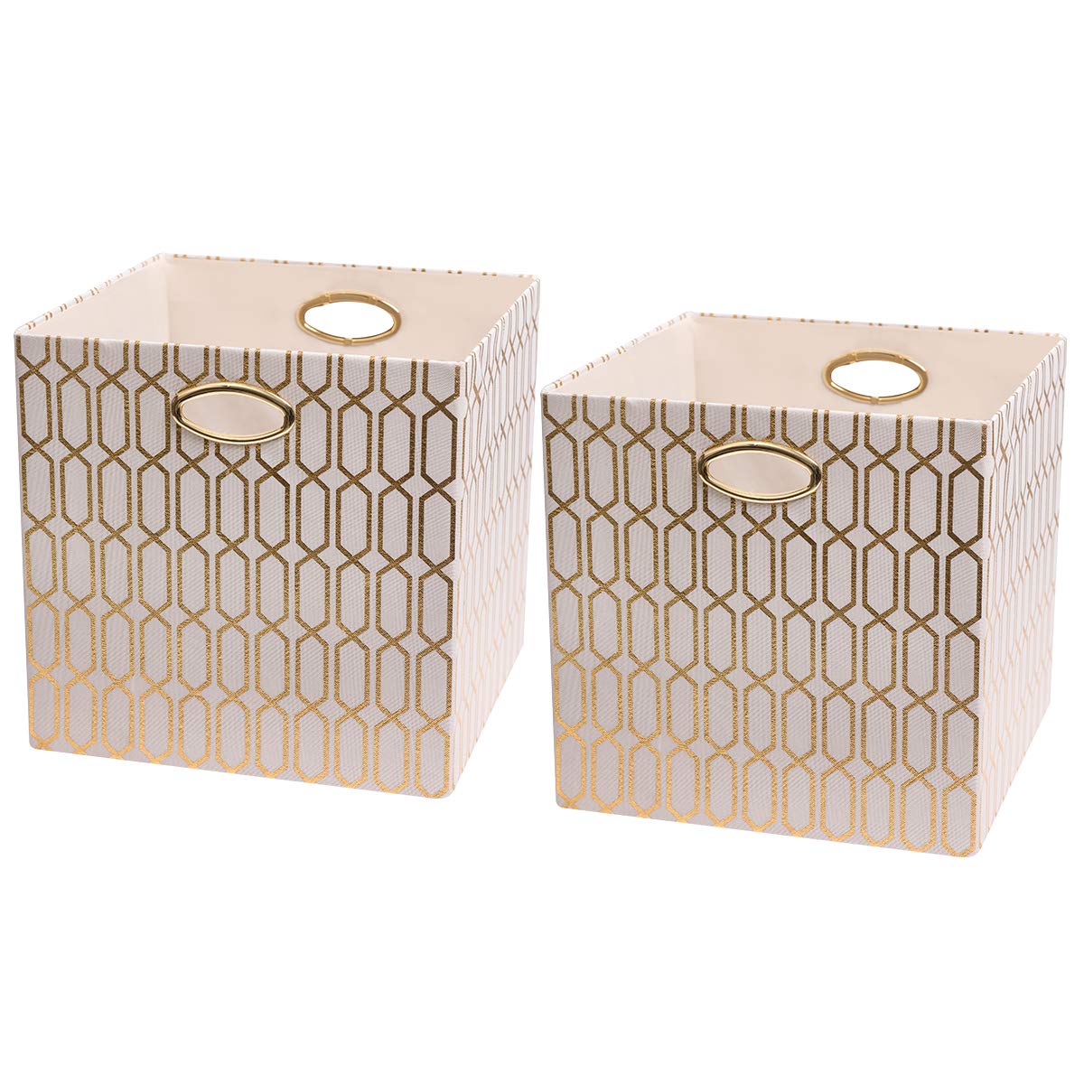 Posprica Storage Bins, Storage Cubes,13  13 Fabric Drawers Organizer Basket Boxes Containers (13  13  13/2Pcs, Cream/Gold Geomet