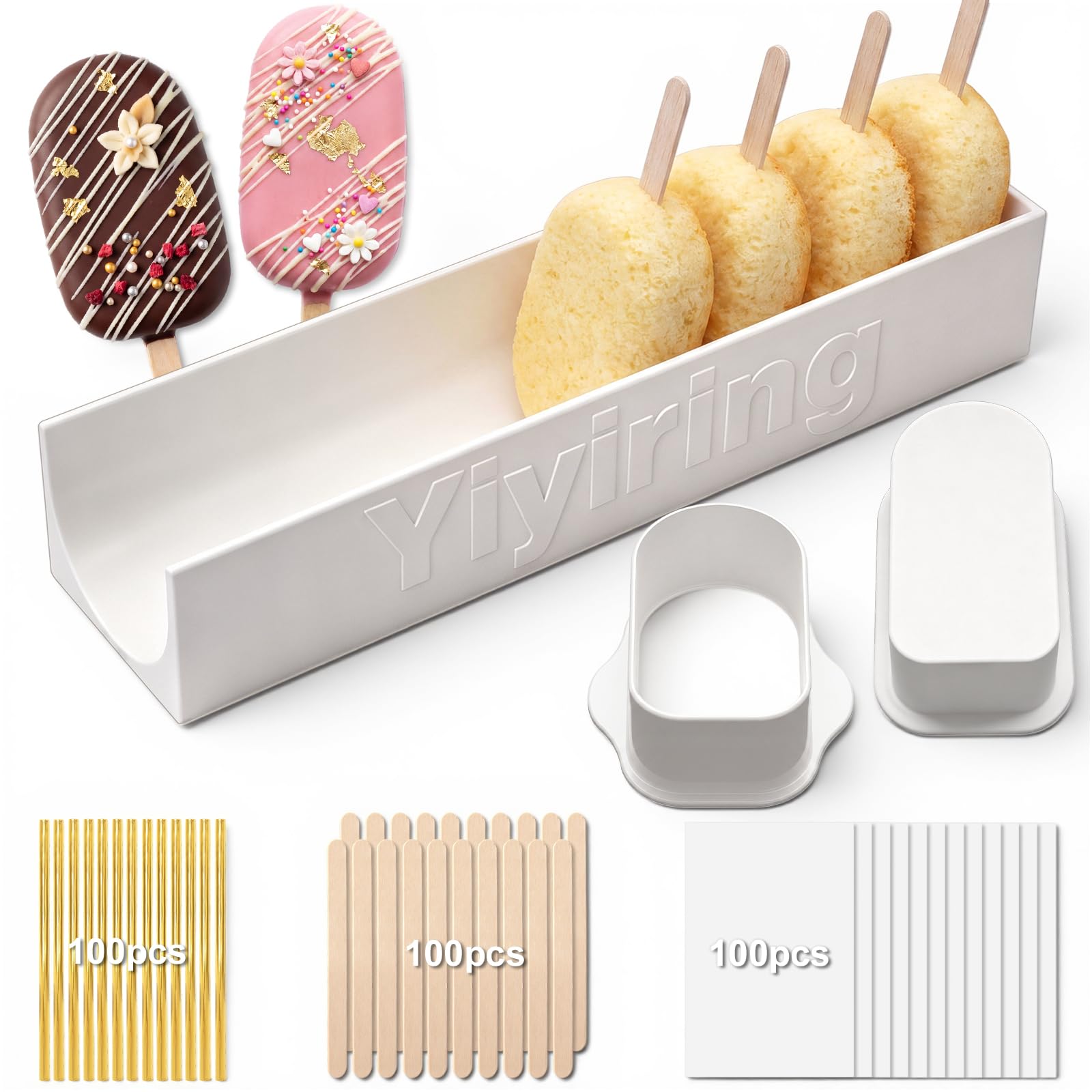 Yiyiring 3in Cakesicle Cutter with 9in Tray, Cakesicle Mold Set, White