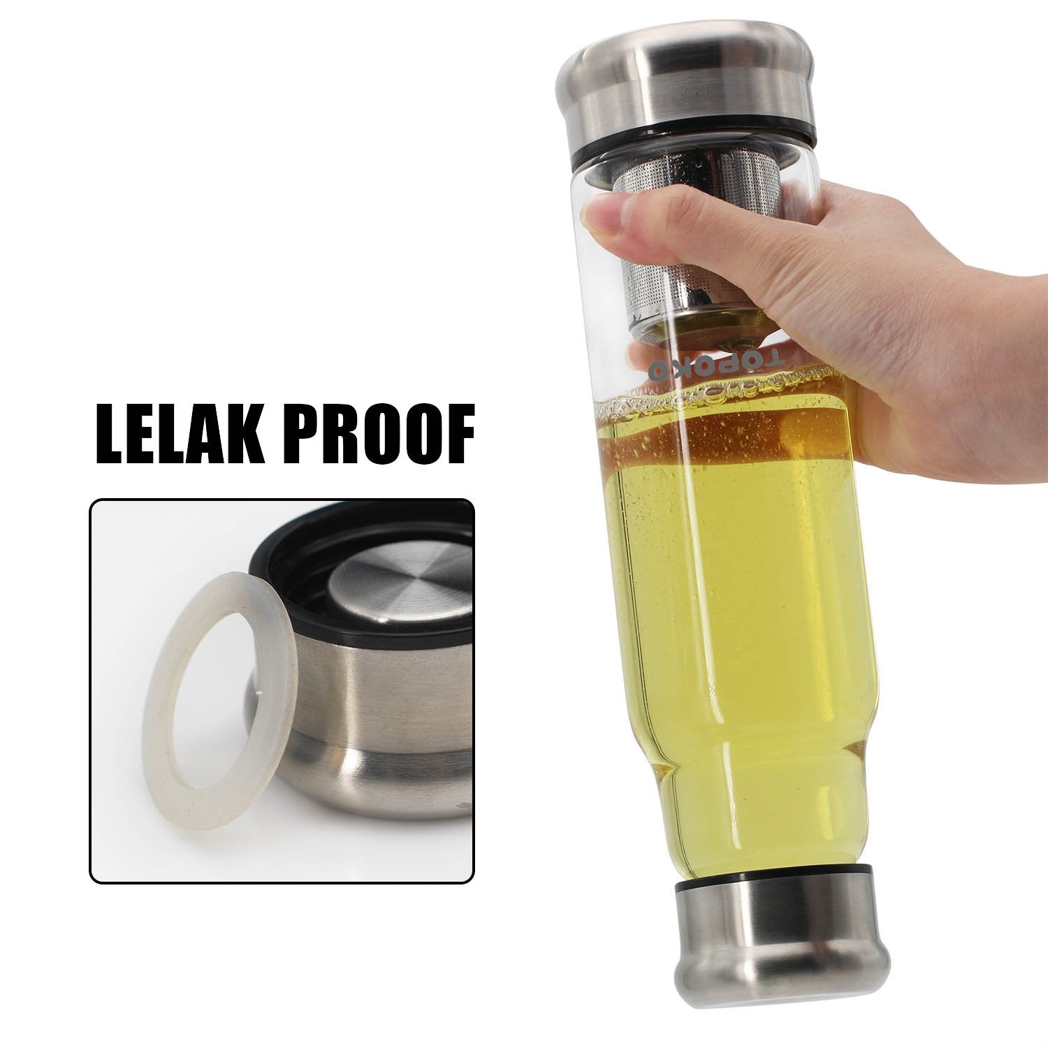 Topoko 18.5 Ounce Top Level Quality Stylish Environmental Borosilicate Glass Water Bottle With Nylon Sleeve - Tea Infuser Bottle