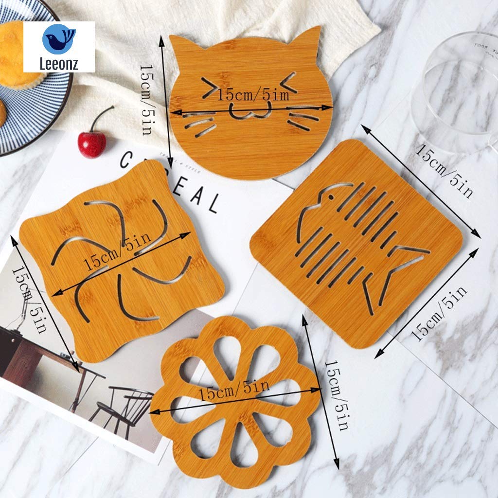Leeonz Coasters For Drinks, Household Multifunctional Round/Square Dining Table Insulation Pad Non-Slip Placemat Bamboo Thickene
