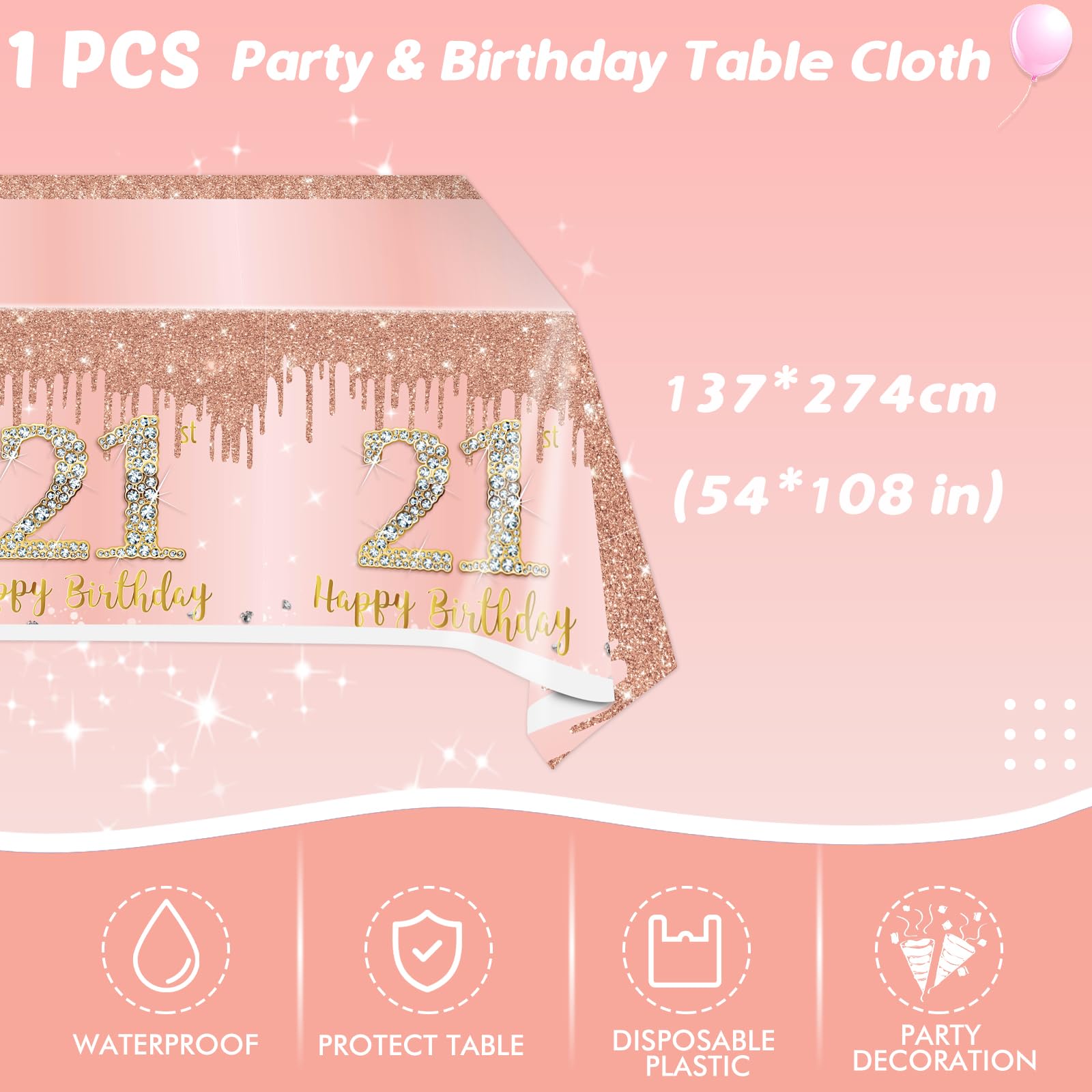 41Pcs 21St Birthday Decorations For Girls Her, Rose Gold Birthday Party Supplies Include 20Pcs Plates 20Pcs Napkins And 1Piece T