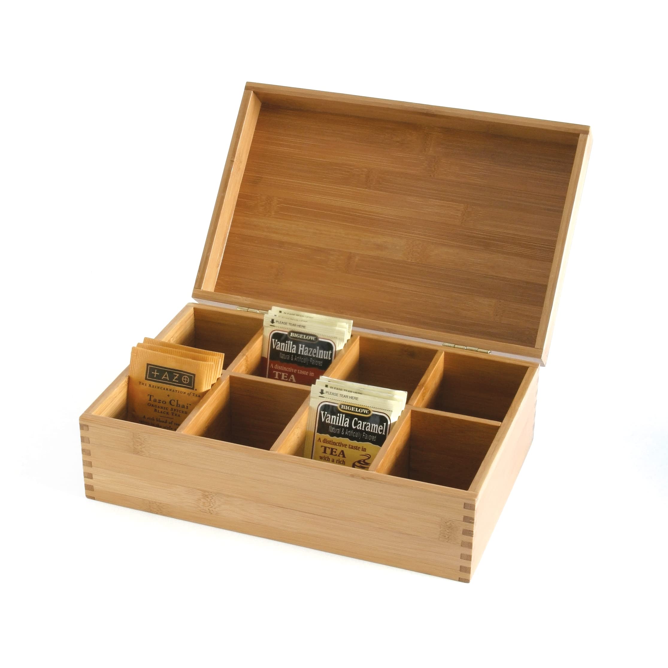 Lipper International Bamboo Wood Tea Box With 8 Compartments, 12-3/8'' X 7-3/8'' X 3-3/5''