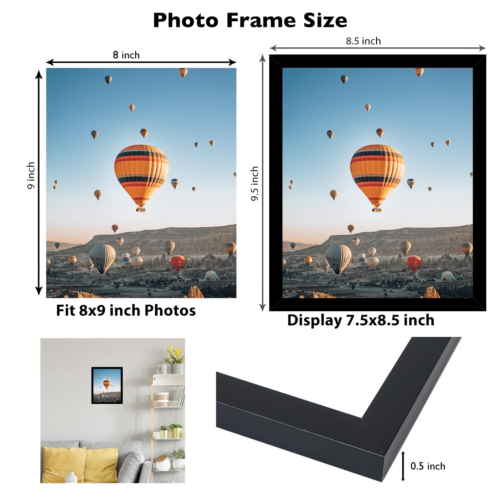JCJMY 8x9 Picture Frame Set of 3 Black for Wall Hanging or Tabletop- Wall Mounting Horizontally or Vertically, 8 x 9 Wall Galler