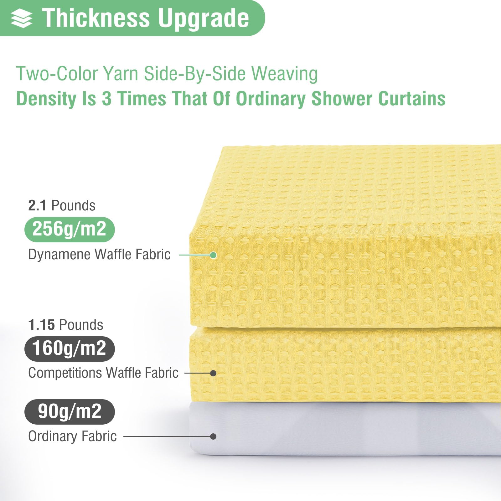 Dynamene Yellow Fabric Shower Curtain - Waffle Weave Textured Heavy Duty Cloth Shower Curtains For Bathroom, 256Gsm Hotel Luxury