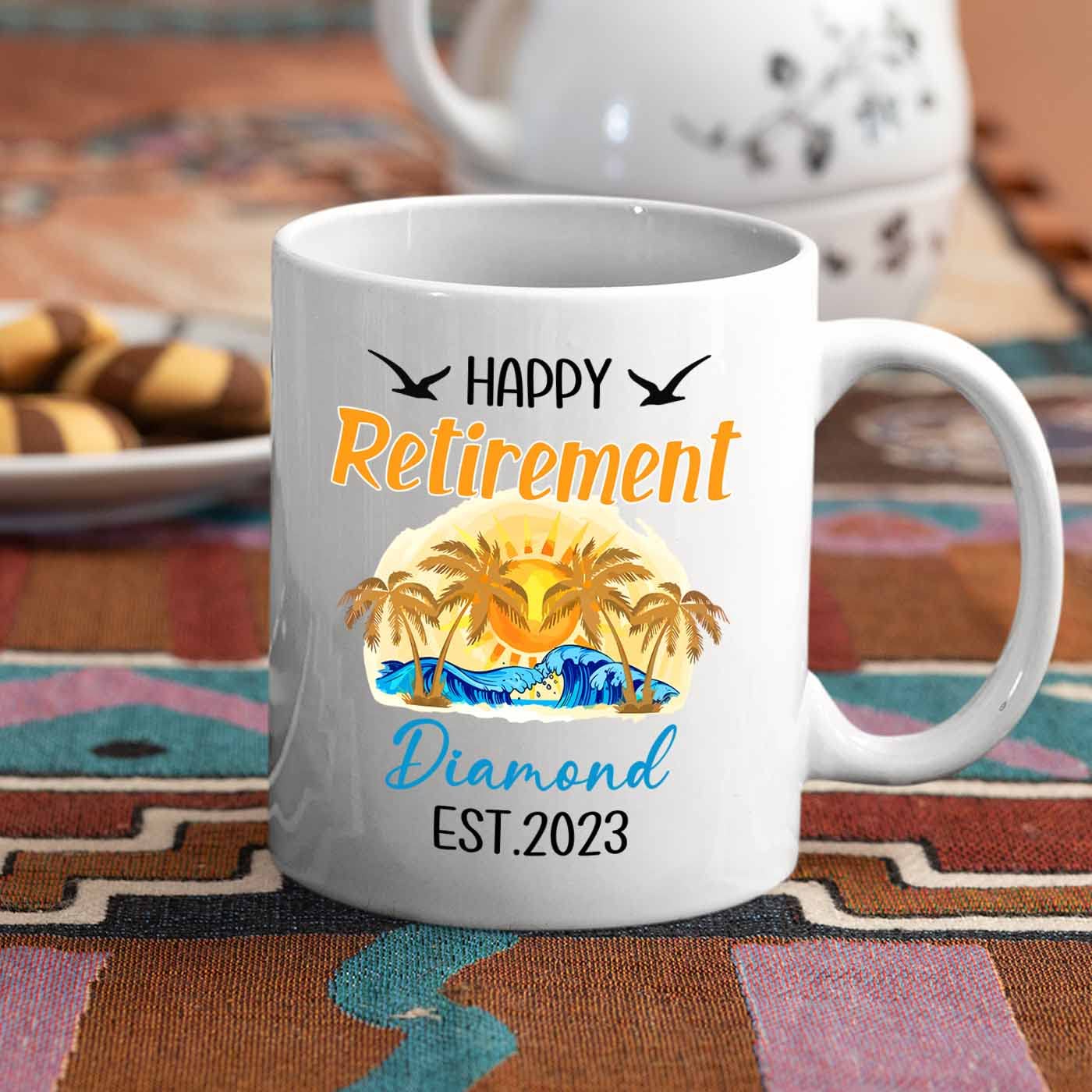 Personalized Happy Retirement Coffee Mugs Cups With Name And Year, Customized Happy Retirement White Ceramic Mug 11 Oz 15 Oz, Re