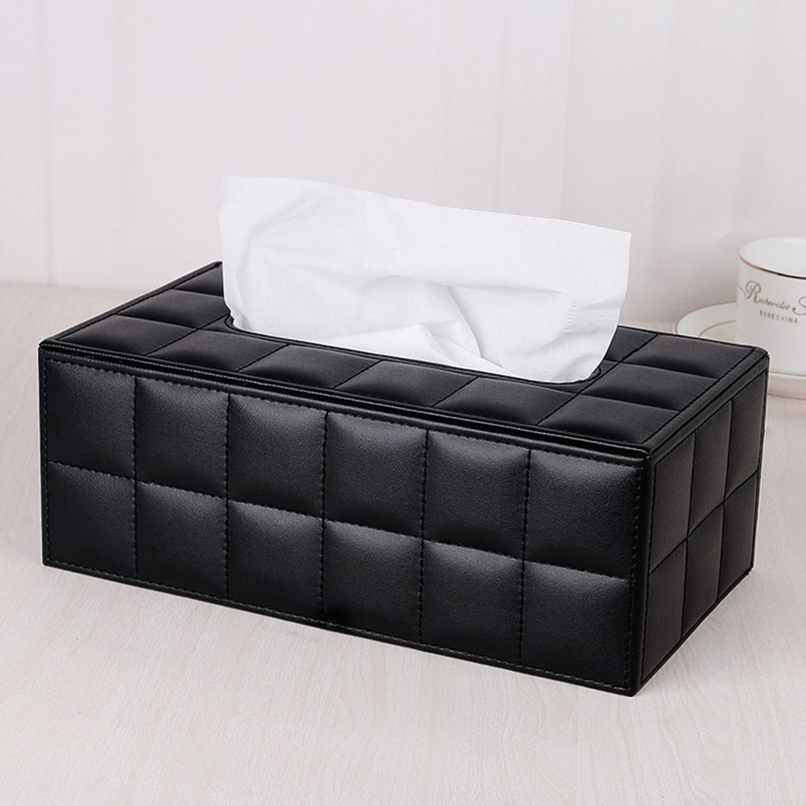 High-End Fashion Pu Leather Tissue Box Holder Business Black, Rectangular Napkin Holder Drawer Paper Dispenser, Home Office Car