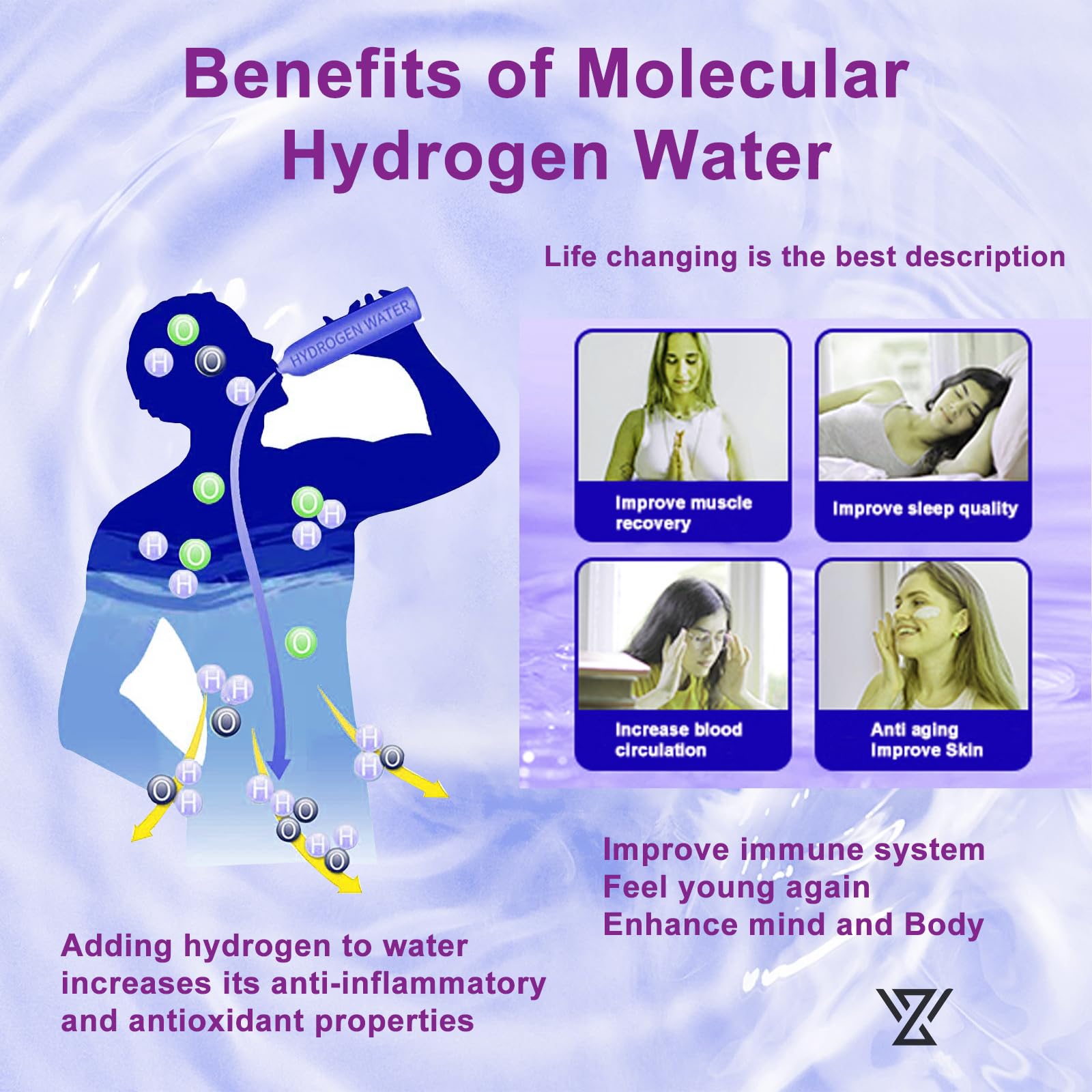 HomEnjoy Hydrogen Water Generator Bottle, SPE & PEM Technology, 14OZ Portable Rechargeable Hydrogen Water Ionizer Machine, for H