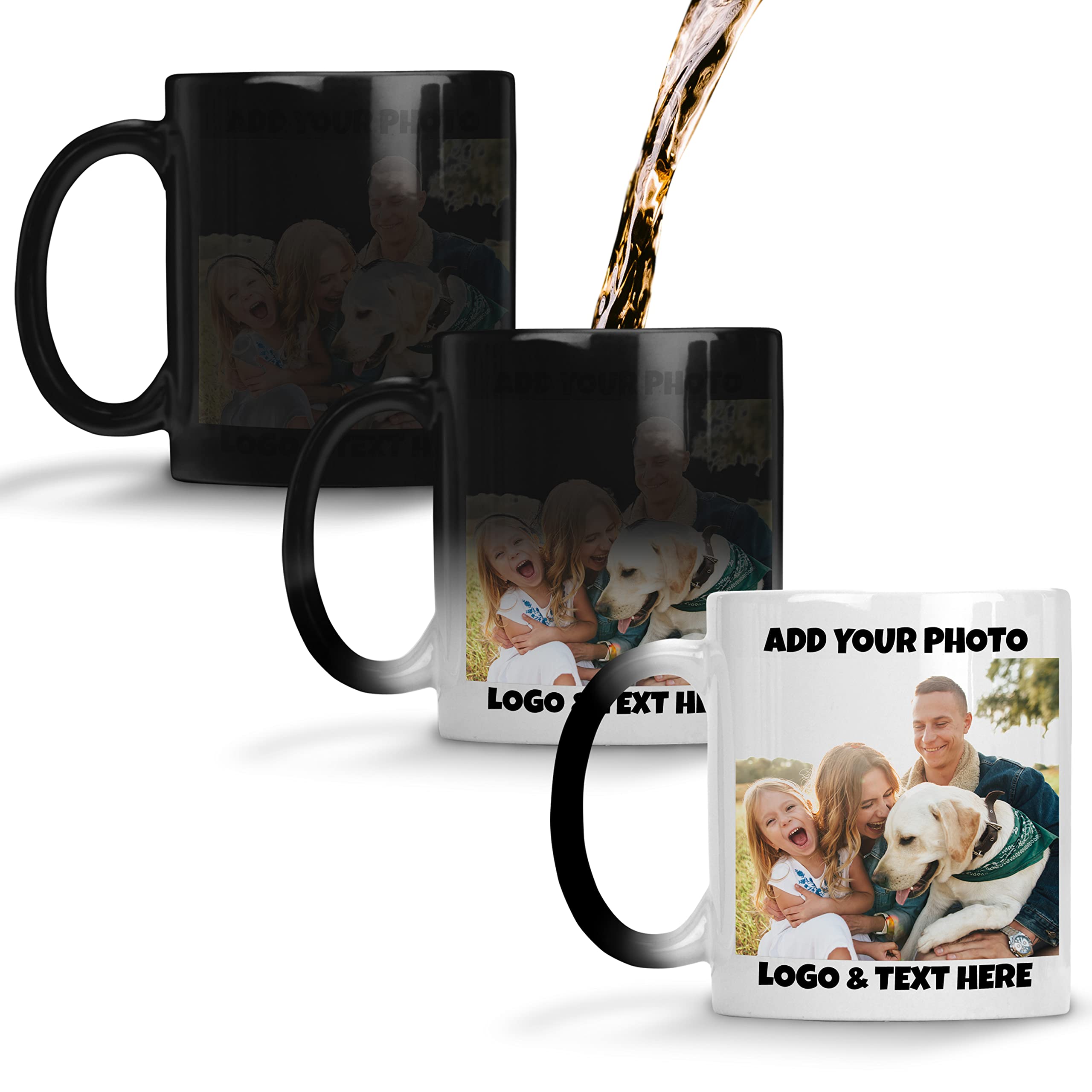 Personalization Lab Heat Sensitive Ceramic Coffee Mug, 11 oz, Color Changing, Custom Photo, Text, Logo, Double Sided, Funny, Hom