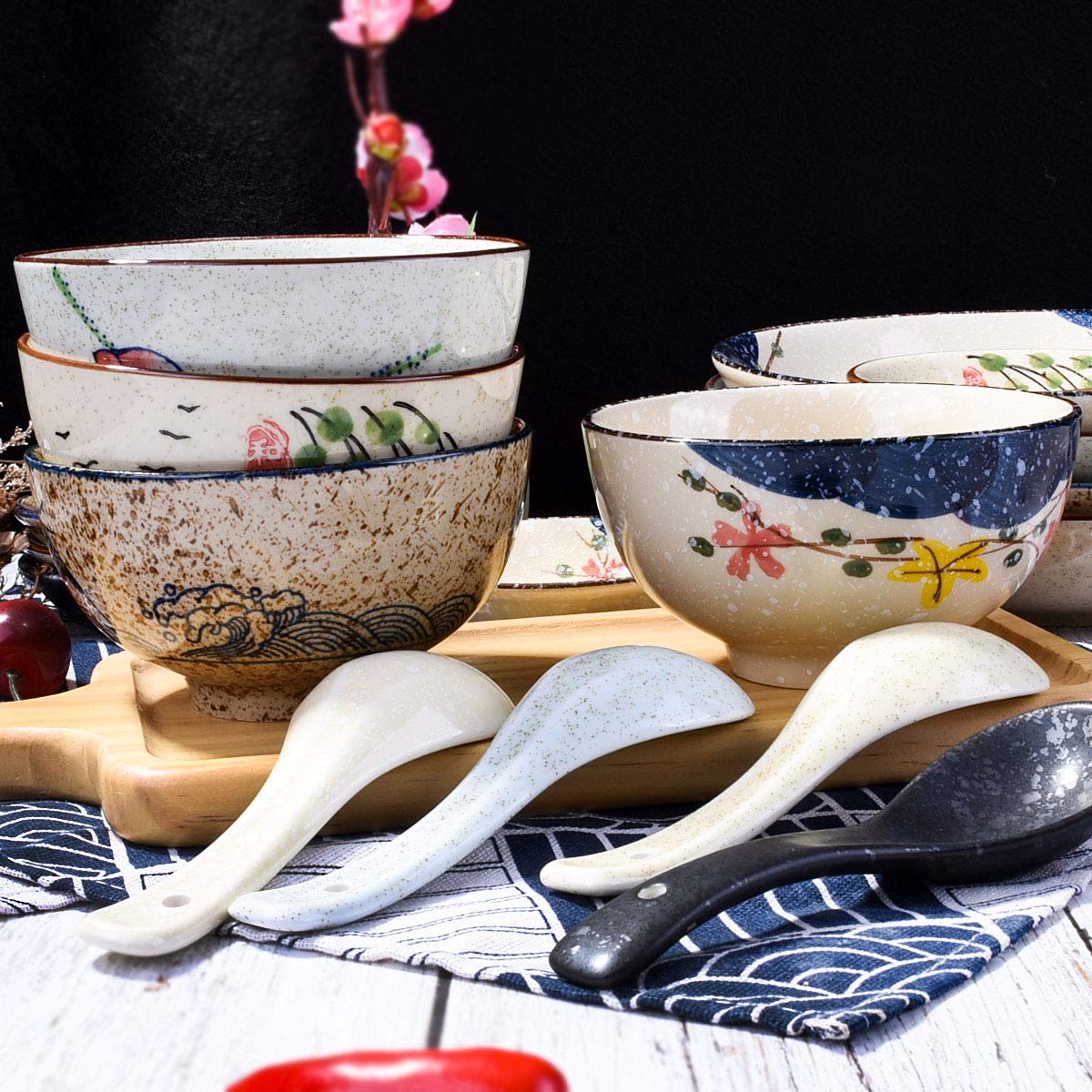 Whitenesser 4.5 Inch Japanese Style Rice Bowls Set Of 4 Porcelain Small Asian Bowl Set For Cereal Soup Dessert Snack,Hand-Painte