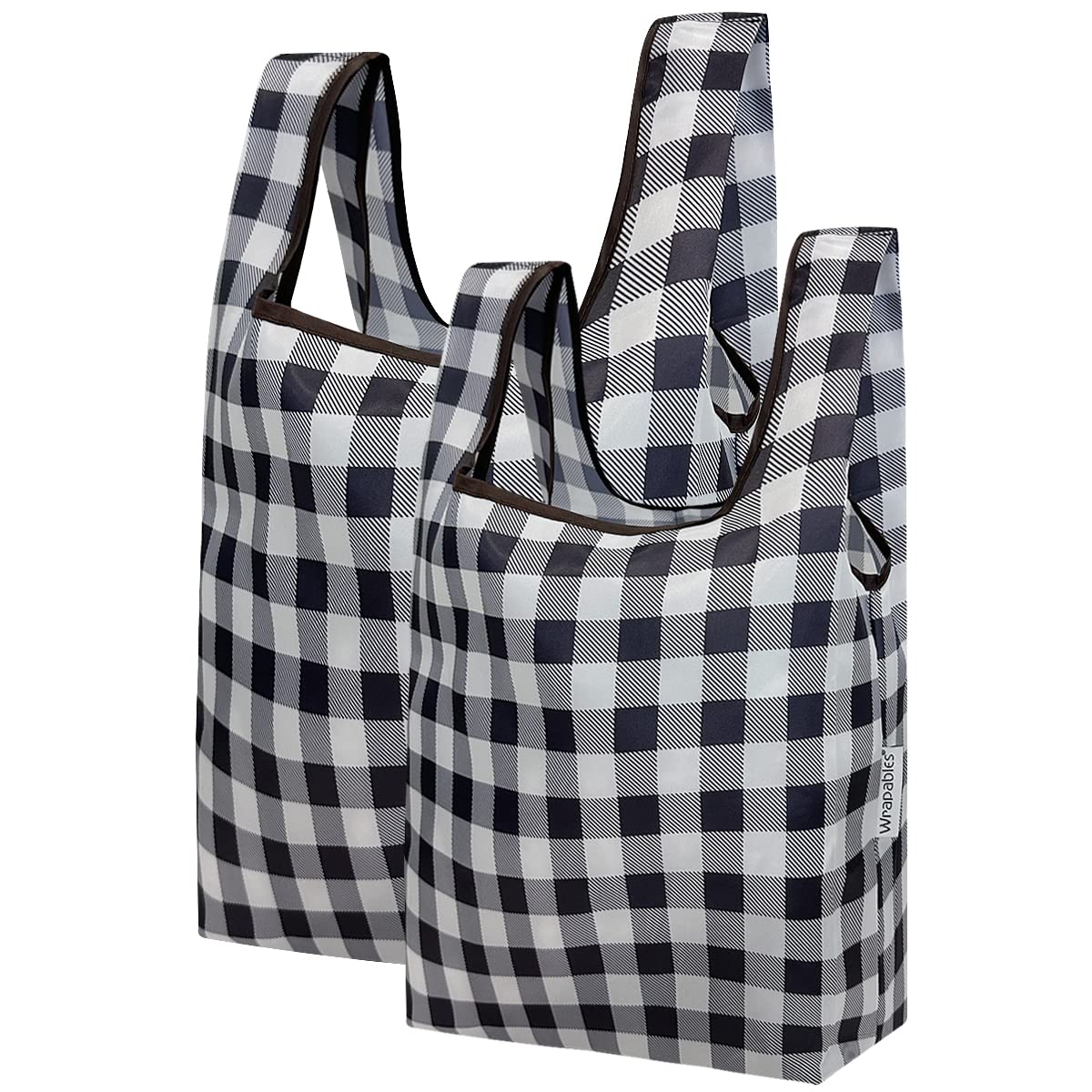 Wrapables Jolibag Collection Reusable Shopping Bag (Set Of 2), Black Checkers