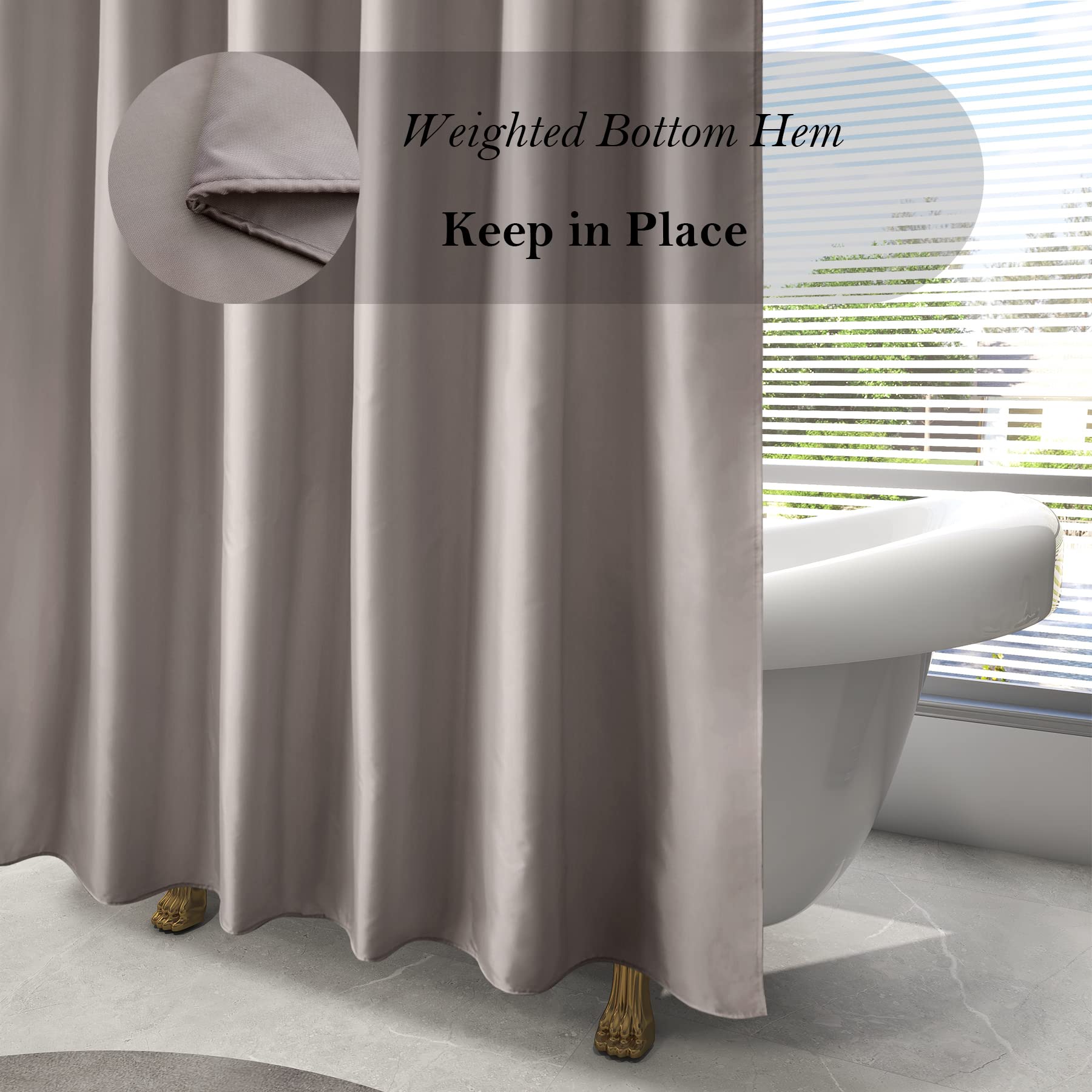 Aoohome Extra Long Shower Liner, Fabric Bathroom Curtain With Hooks For Hotel, Weigthed Hem, Water Repellent, 72 X 84 Inch, Choc