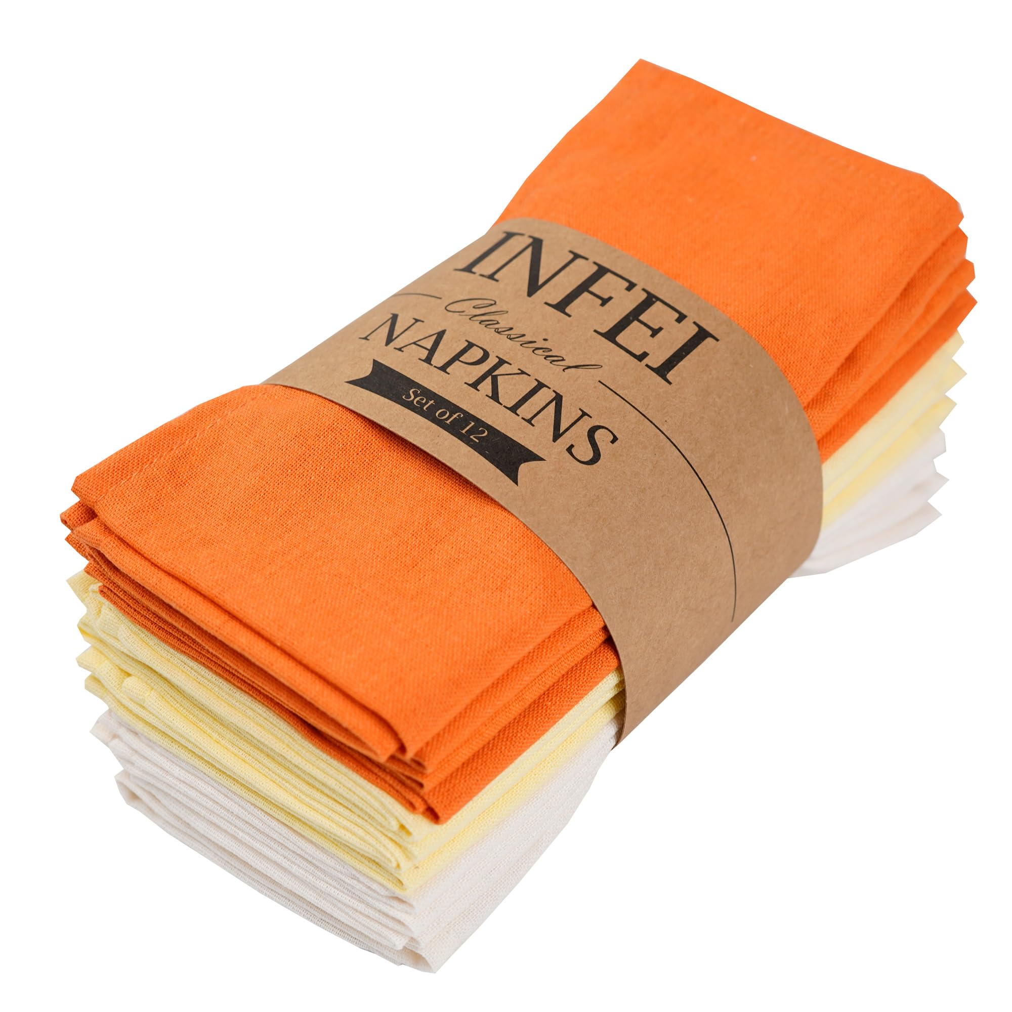 Infei Solid Color Cotton Linen Blended Thin Dinner Cloth Napkins - Set Of 12 (40 X 40 Cm) - For Easter Events & Home Use (Multi
