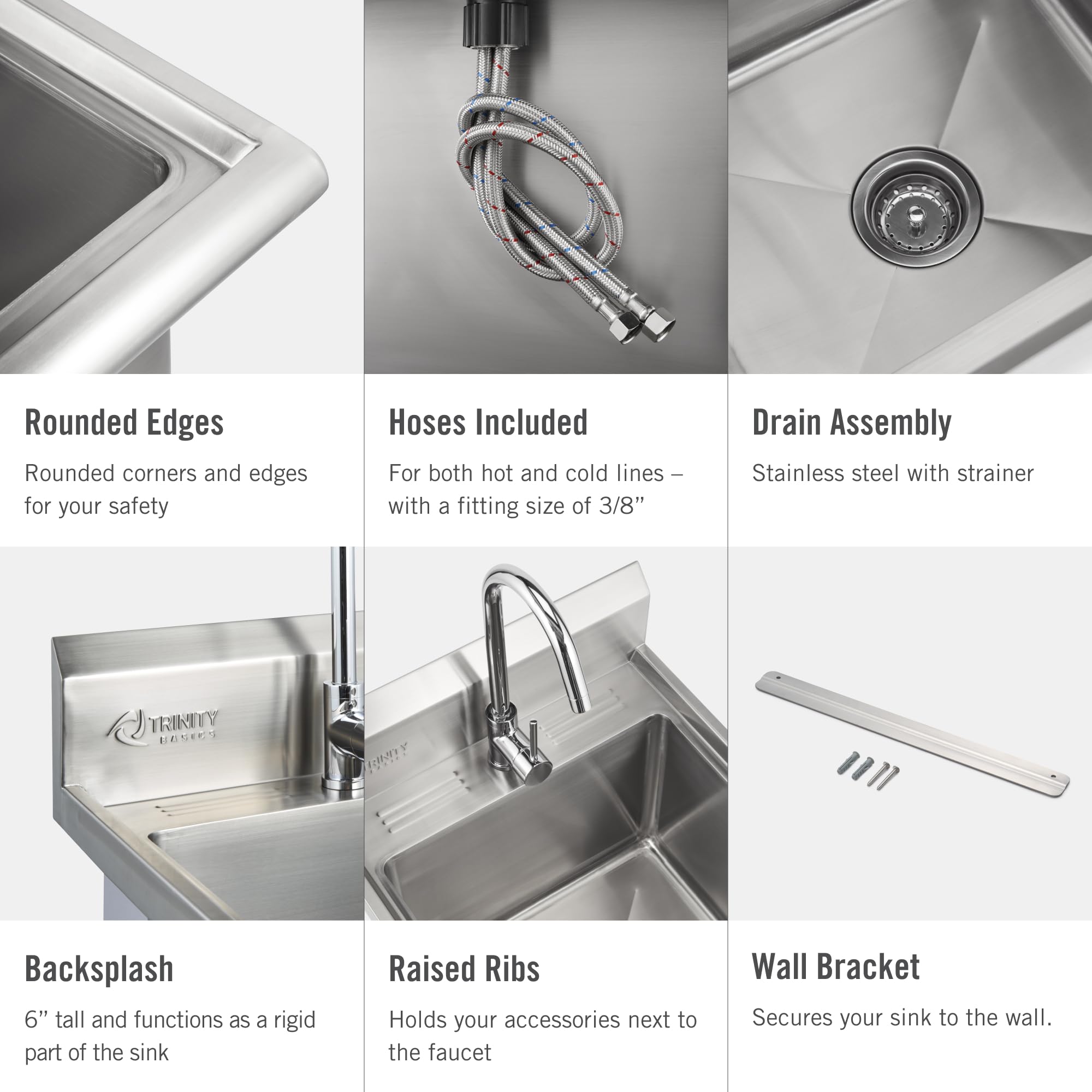 TRINITY THA-0307 Basics Stainless Steel Freestanding Single Bowl Utility Sink for Garage  Laundry Room  and Restaurants  Includes Faucet  NSF Certified  49.2 21.5 24-Inch  Chrome