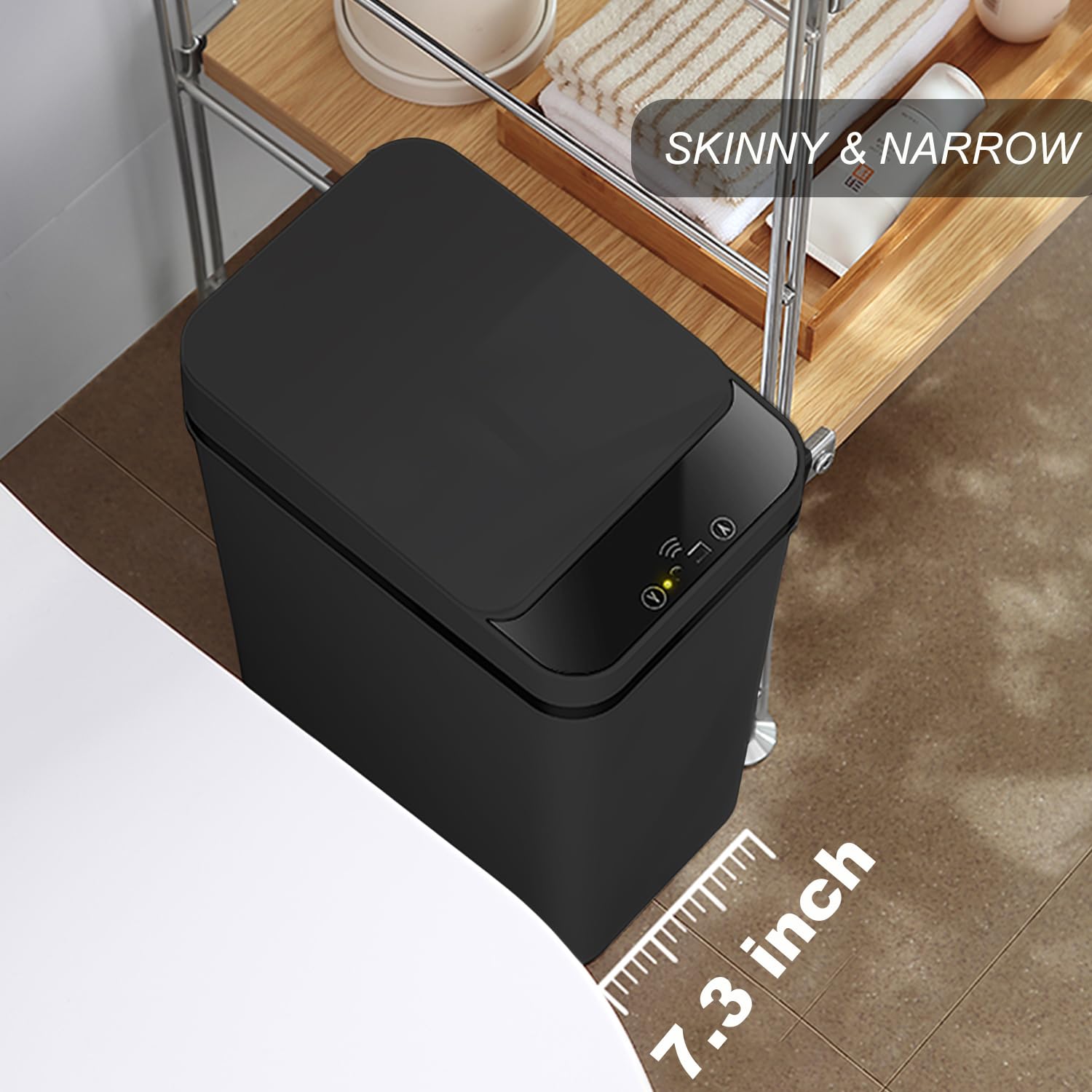 Yatmung 4 Gallons Bathroom Trash Can Automatic Touchless - 15.5 Liters Smart Trash Can Motion Sensor - Narrow, Plastic - Slim El