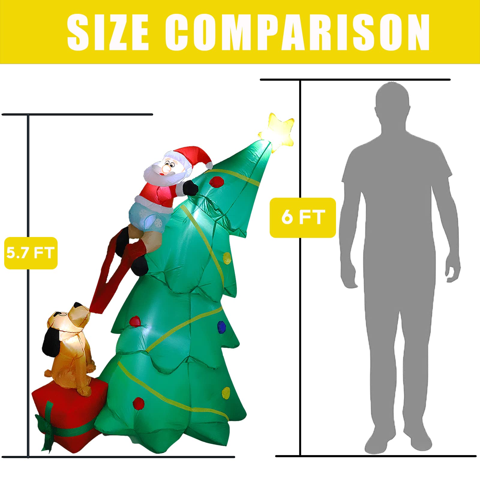 MorTime 5.7 FT Christmas Inflatable Santa Claus Clambing Tree, Blow up Lighted Xmas Yard Decor with LED Lights for Christmas Out