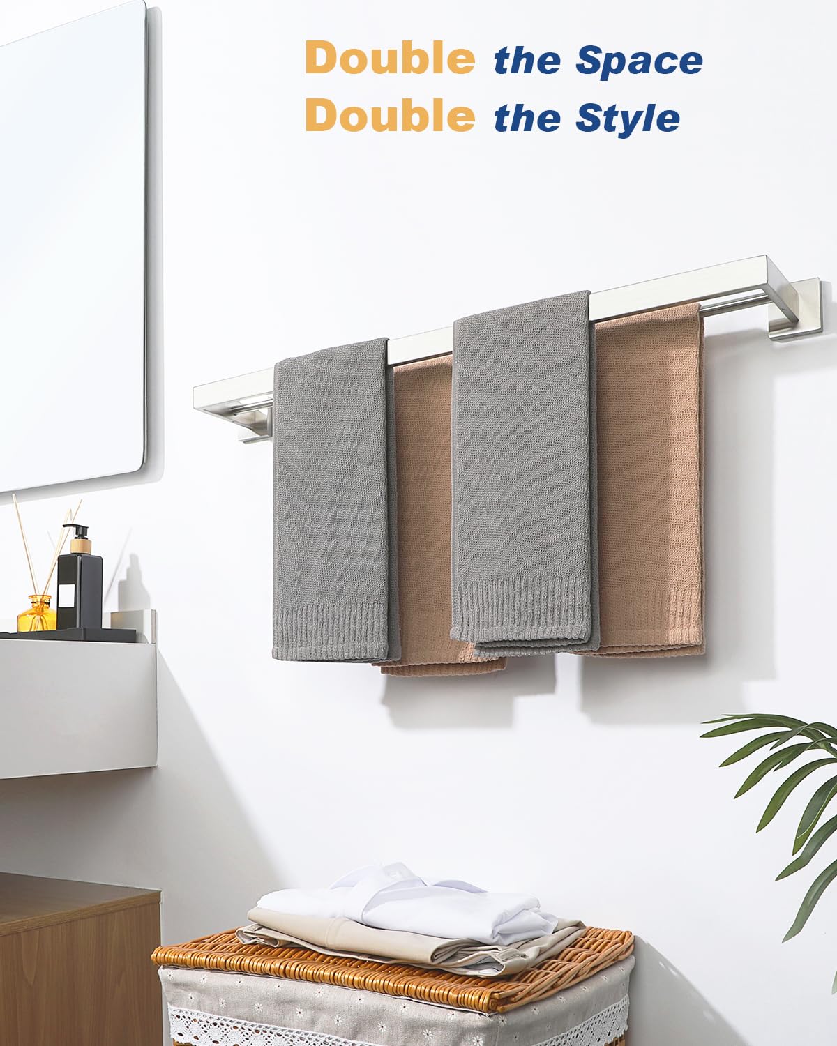 Alise Double Towel Bar, 30 Sus304 Stainless Steel Towel Racks For Bathroom, Long Bathroom Towel Rack Wall Mounted, Heavy Duty To