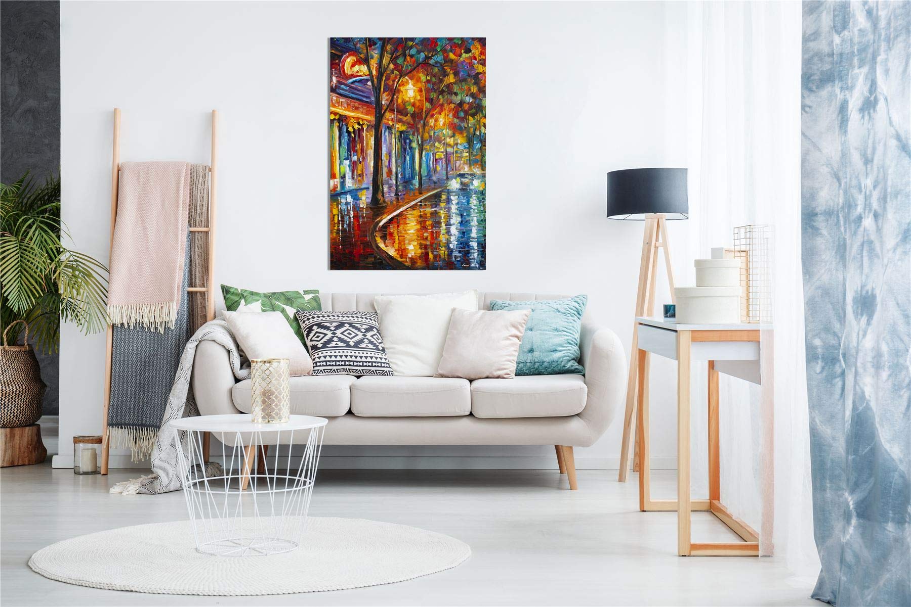 Night Old Cafe By Leonid Afremov Canvas Wall Art Picture Print For Home Decor (18X12)