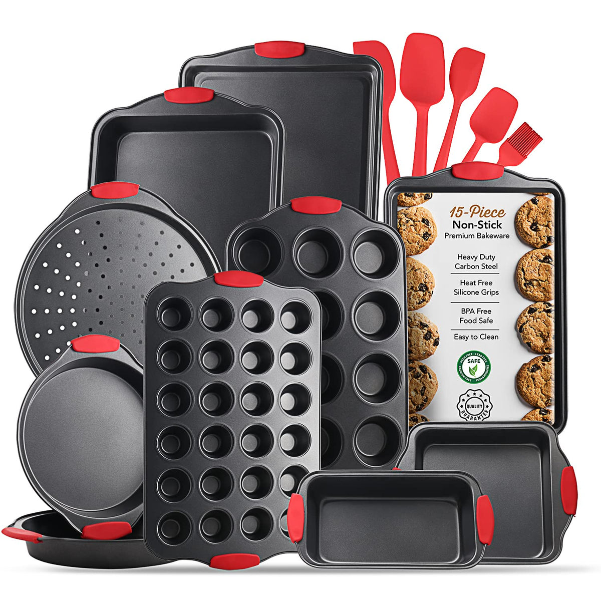Baking Pan Set, 15 Piece Premium Baking Set, Nonstick Bakeware Sets Bpa Free, Cookie Sheets For Baking Nonstick Set, Steel Bakin