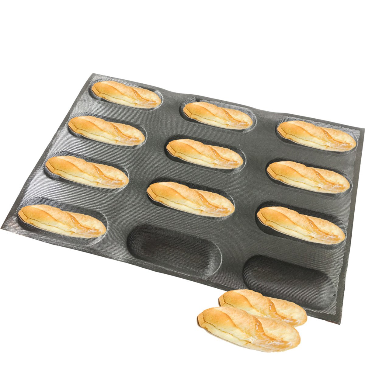 Bluedrop Silicone Baby Sandwich Forms Hot Dog Bread Molds Eclair Sheets Non Stick Bakery Trays Rolls Baking Sheets 12 Caves 6.5