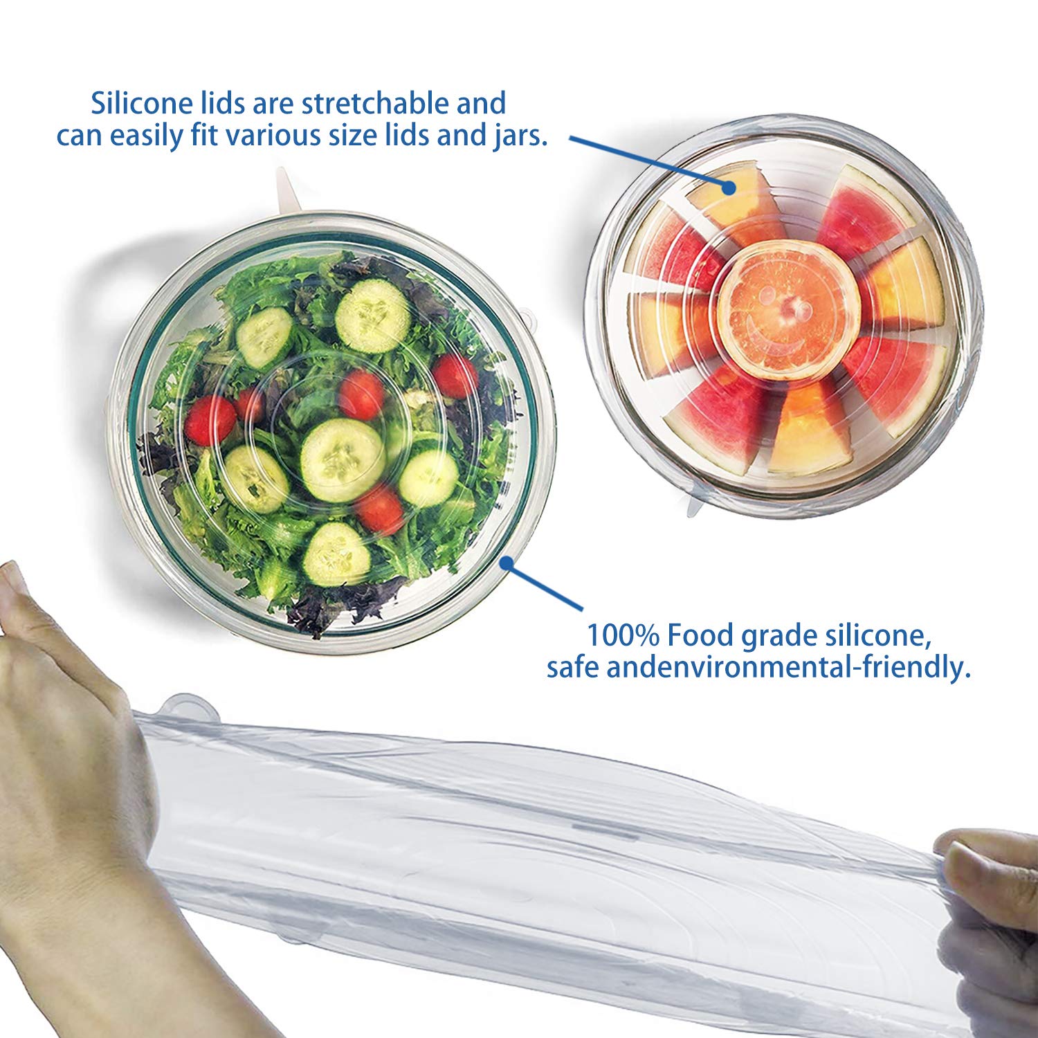 Yazjiwan Silicone Stretch Lids, Durable & Eco-Friendly Elastic Lids Reusable Heat Resistant Various Sizes Cover For Bowl(White-6
