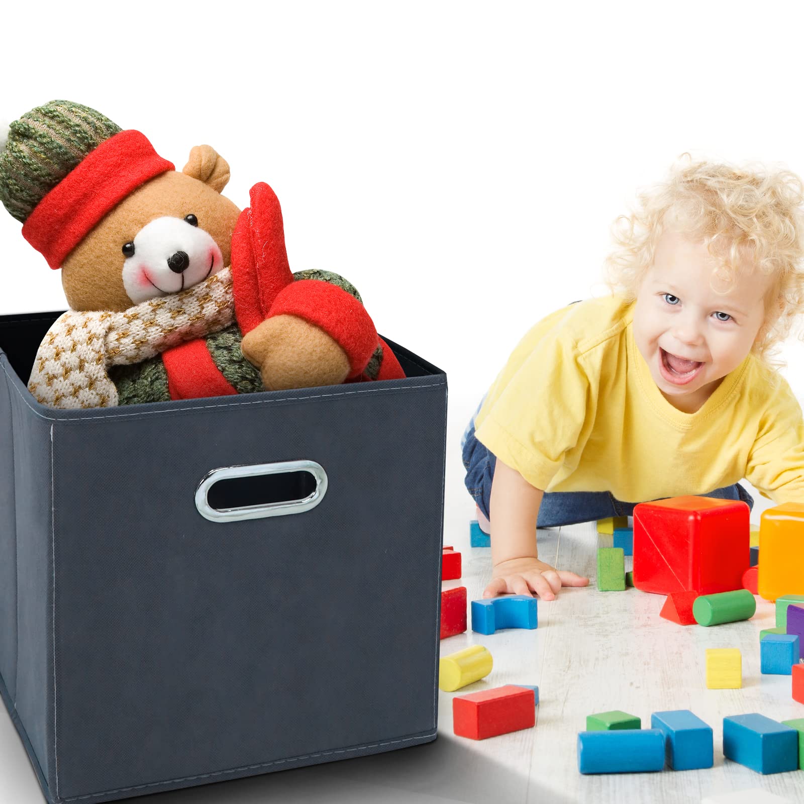 Sevendome Fabric Storage Bins,13 Inch Cube Organizer Bins,Fabric Organizer Bins Foldable Storage Bins Basket With Dual Handles A