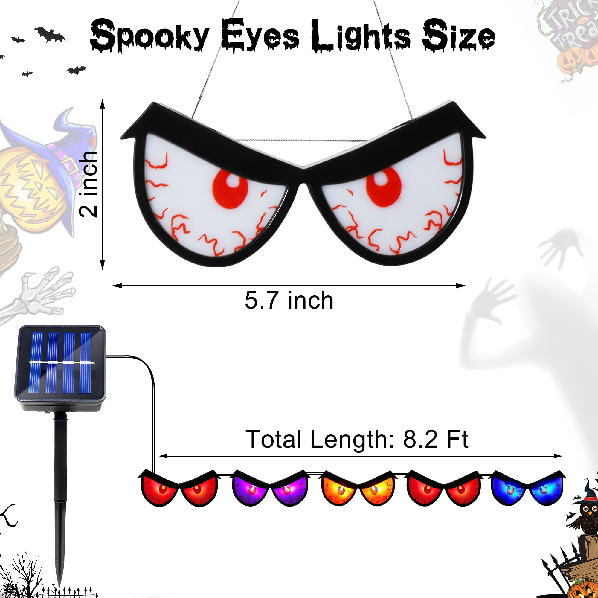 Solar Halloween Spooky Eyes Lights for Bushes, 5 Pairs Flashing Glowing Eyes Halloween Decorations Outdoor, Blinking Eye Lights
