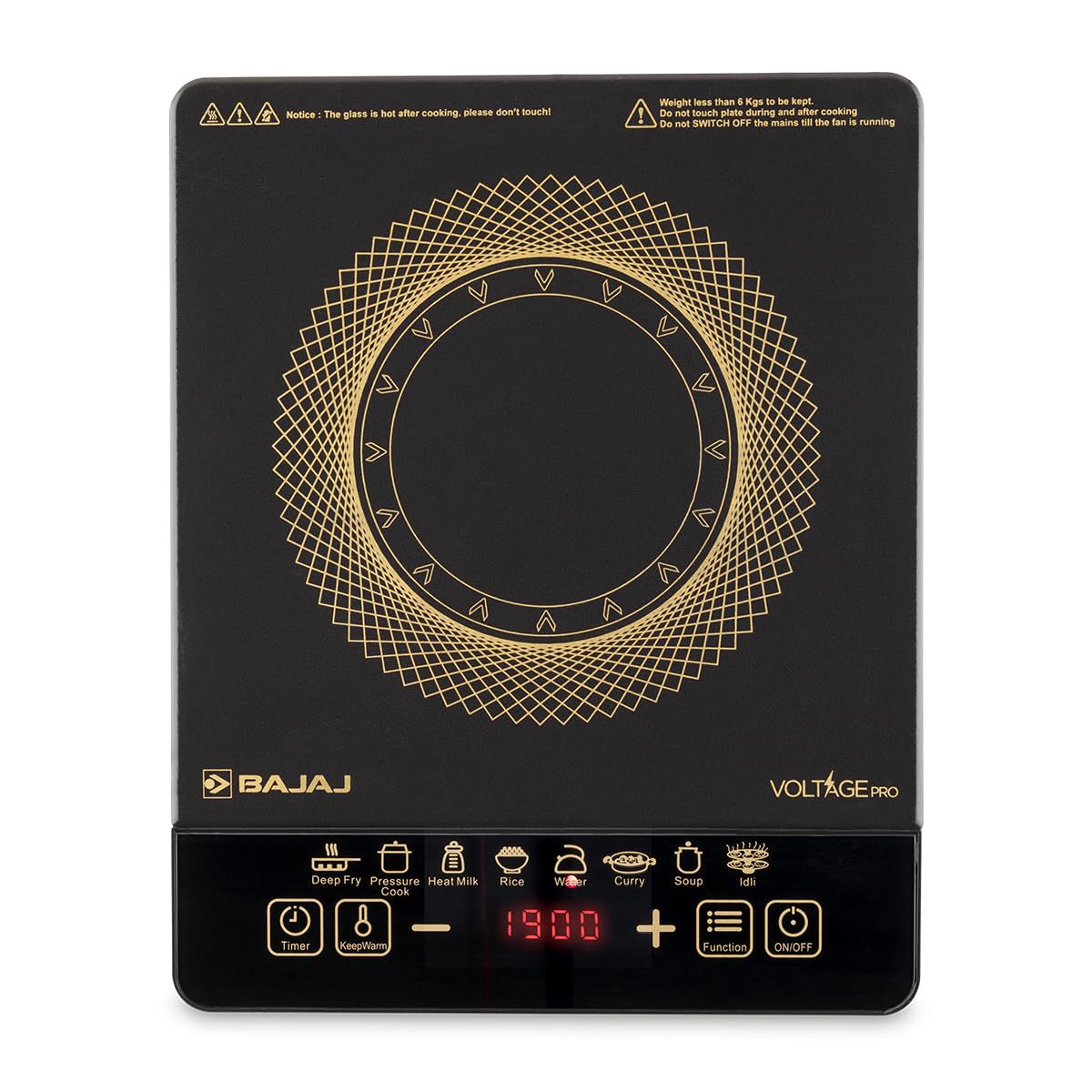 Bajaj Icx 190Fs Induction Stove | 1900 Watts | Voltage Pro | Feather Touch Controls | 9 Preset Menu | Digital Display | 1 Yr War