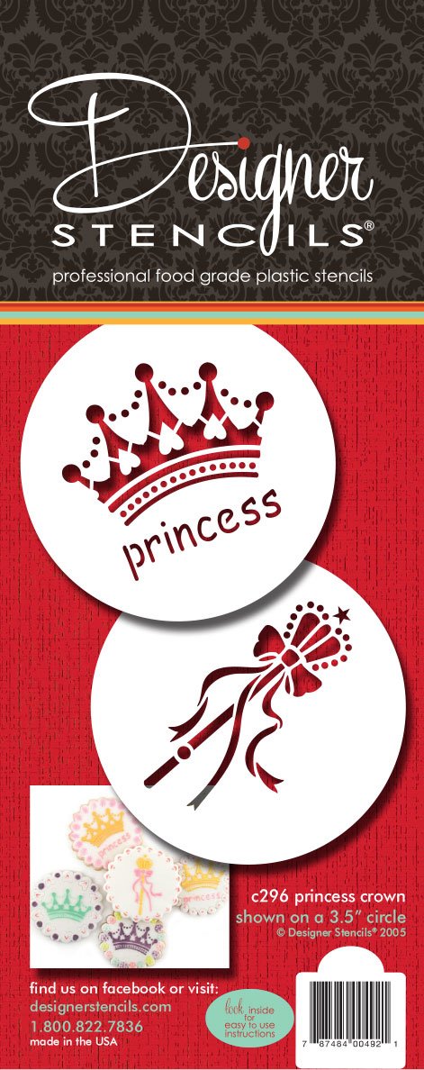 Designer Stencils C296 Princess Crown Cake Stencil, Beige/Semi-Transparent