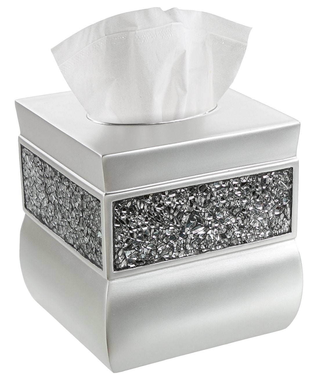 Creative Scents Silver Colored Square Tissue Box Cover - Decorative Tissue Box Holder With Beautiful Mosaic Glass - Tissues Cube