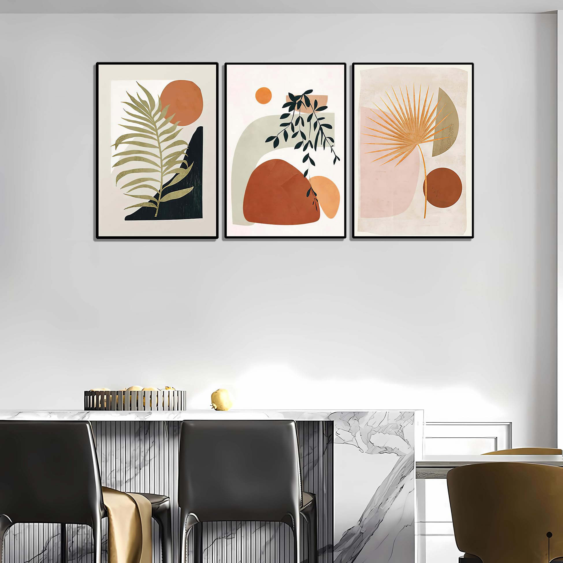 Sijifacai Boho Wall Art Set Of 3 - Framed Minimalist Artwork For Living Room,Bedroom,Office Wall Decor - Mid Century Modern 12X1