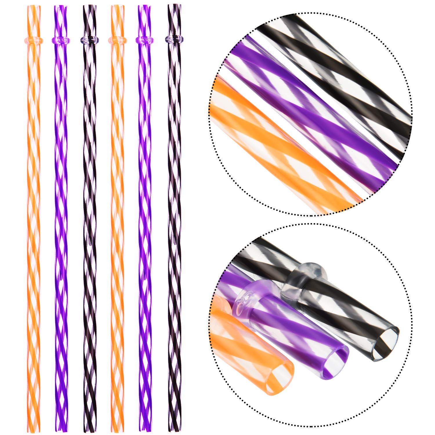 Jovitec 60 Pieces Halloween Straws Plastic Reusable Straw With Straw Cleaning Brush For Halloween Party Family Supply, 9 Inches
