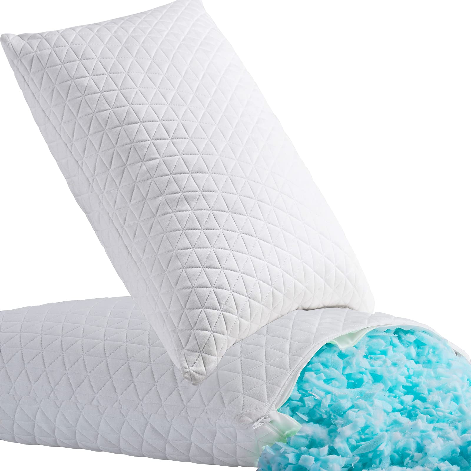 Shredded Memory Foam Pillows For Sleeping,Bed Pillows Standard Size Set Of 2 Pack Cooling Adjustable,Good For Side And Back Slee