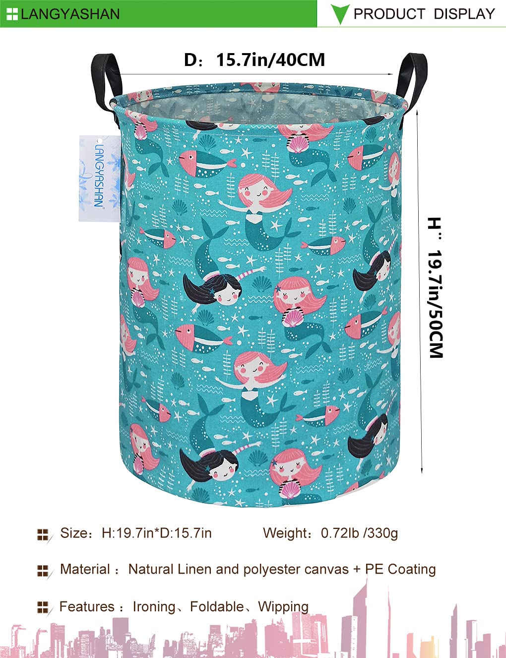 Langyashan Storage Bin, Canvas Fabric Collapsible Organizer Basket For Laundry Hamper,Toy Bins,Gift Baskets, Bedroom, Clothes,Ba