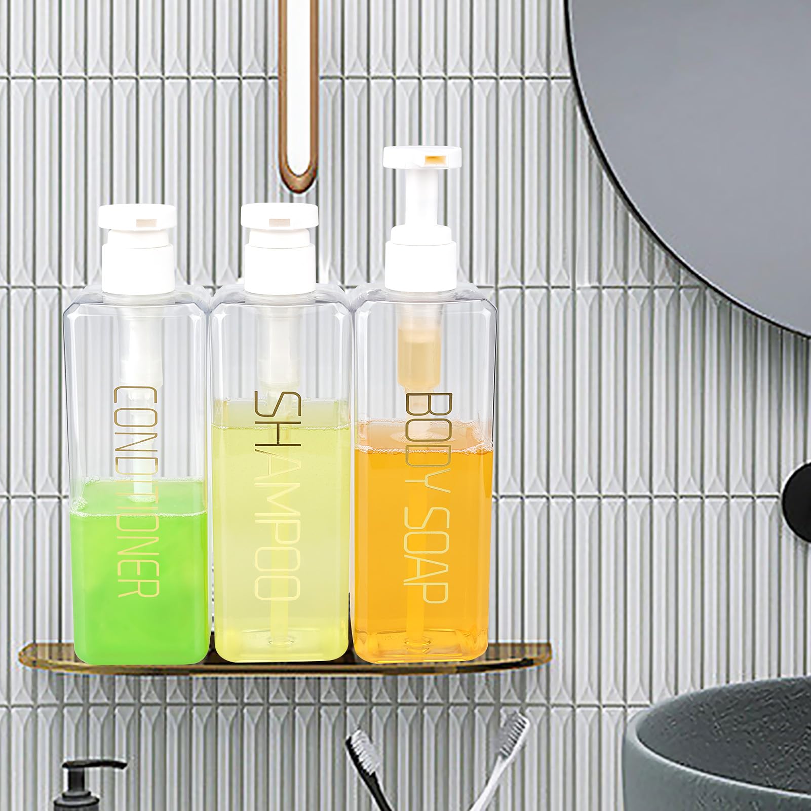Shampoo And Conditioner Dispenser Shower Soap Bottles 3 Pack 550Ml/18.6Oz Refillable Shampoo Pump Bottle Dispenser Plastic Empty