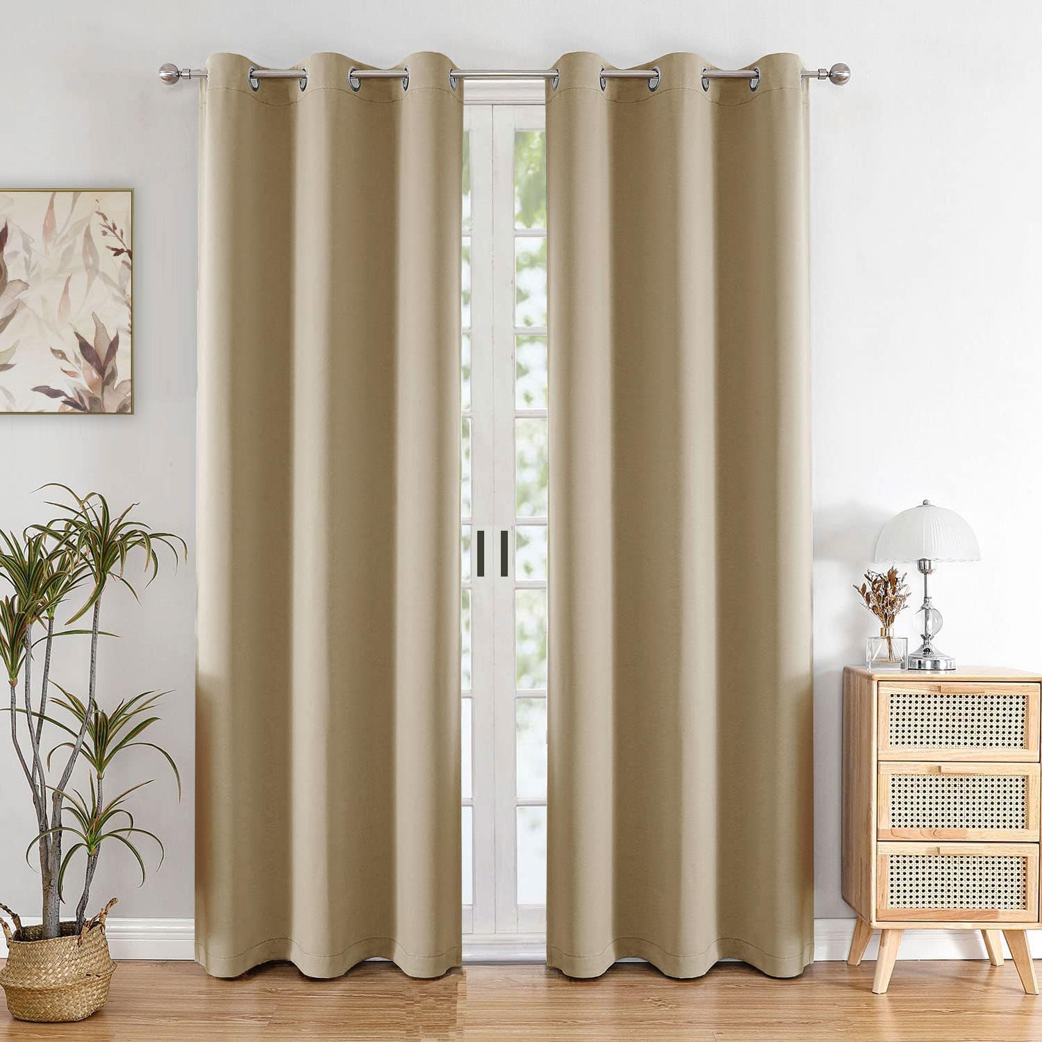 HOMEMONDE Solid 70% Blackout Curtains Door 7 Feet - Thermal Insulated, Heavy Blackouts, Room Darkening, 84 Inches - Beige, Opaqu