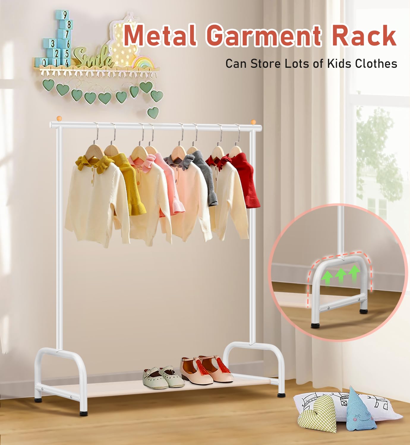 Sleeping Lamb Kids Clothing Rack, Small Baby Clothes Rack With Bottom Storage Shelf, Kids Dress Up Rack Storage For Coats, Dance