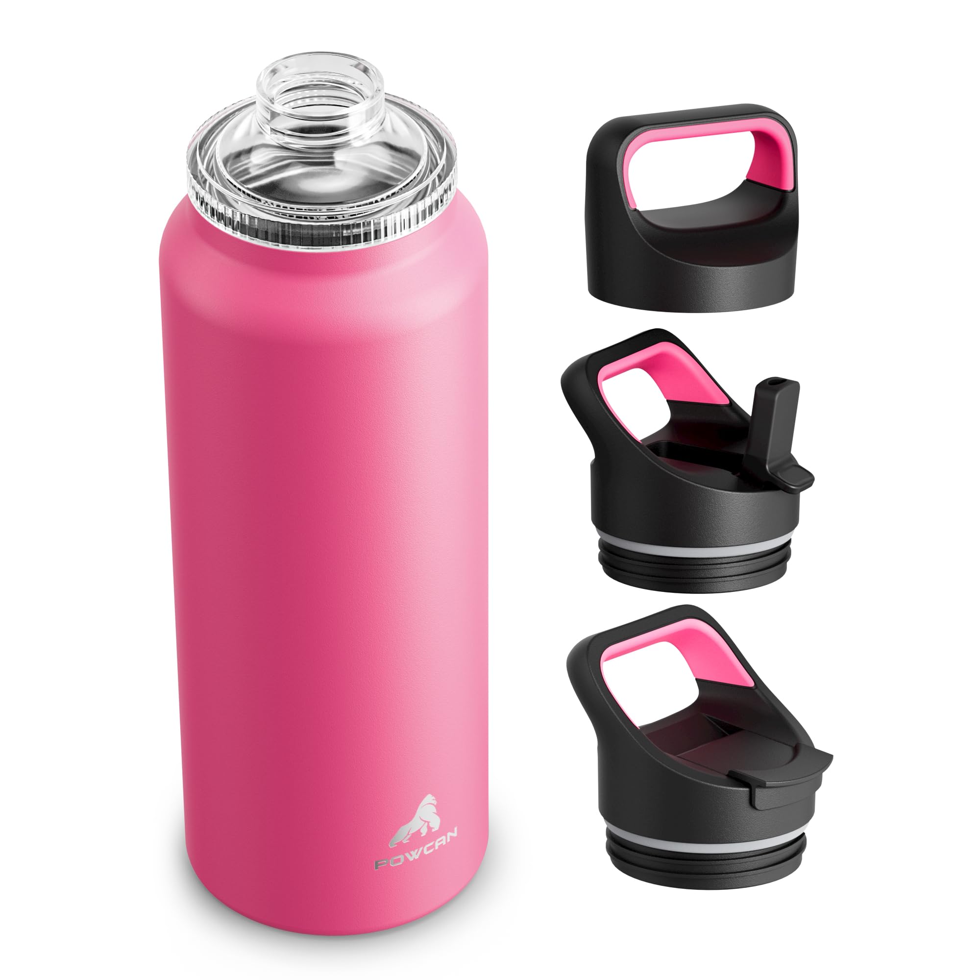 40 oz Insulated Water Bottle for Hiking: 3 Lids, Leakproof, Keep Ice 24H and Hot 12H, Double Wall, Large Metal Water Flask with 