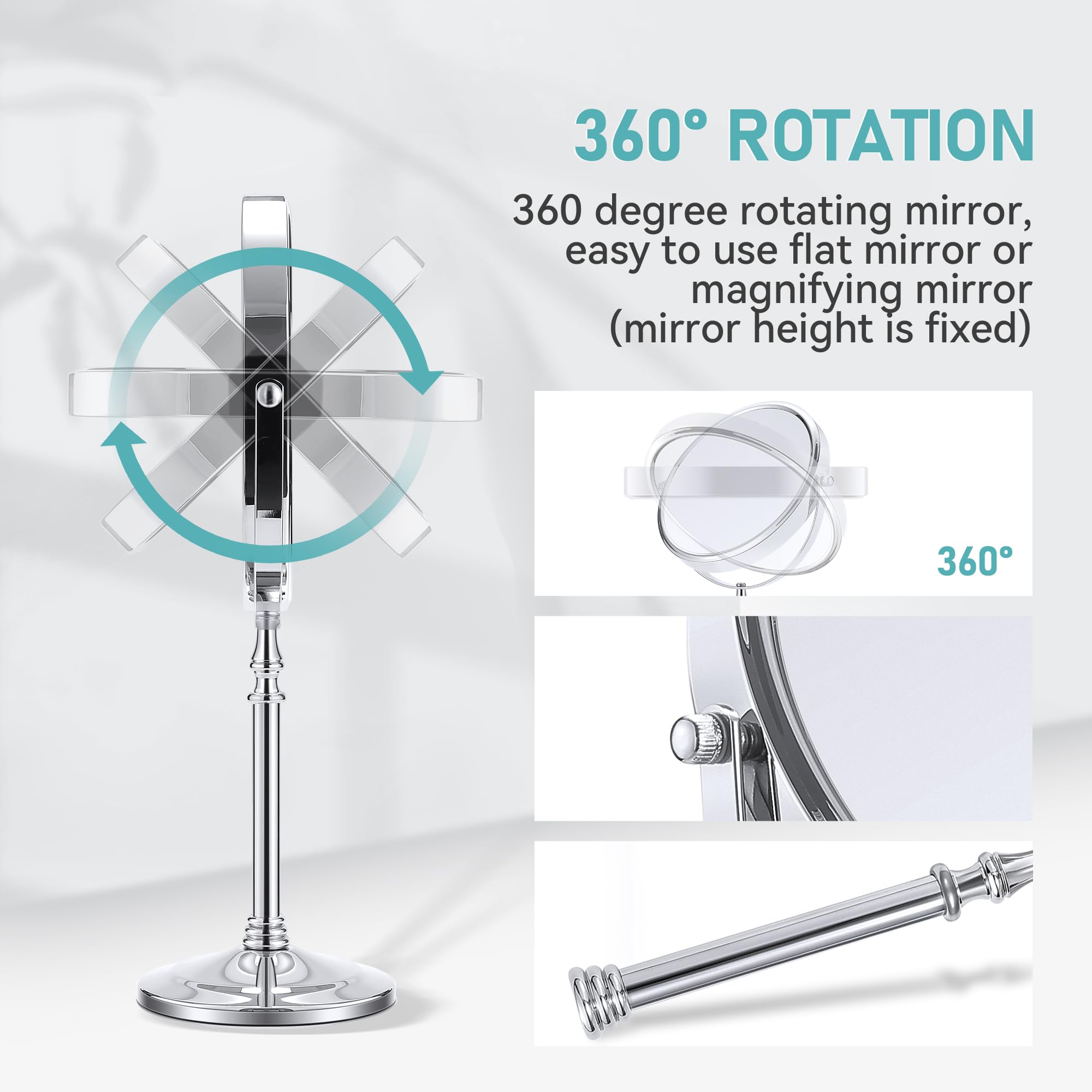MIYADIVA 20x Magnifying Mirror - Double-Sided, 8.6" Metal Vanity Mirror with 360° Rotation for Bathroom or Bedroom