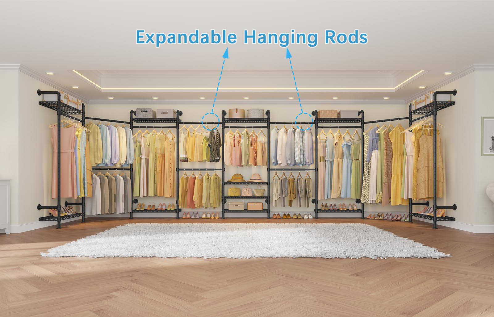 Timate L4 L Shape Garment Rack Heavy Duty Clothes Rack For Hanging Clothes, Expandable Industrial Pipe Clothing Rack, Wall Mount