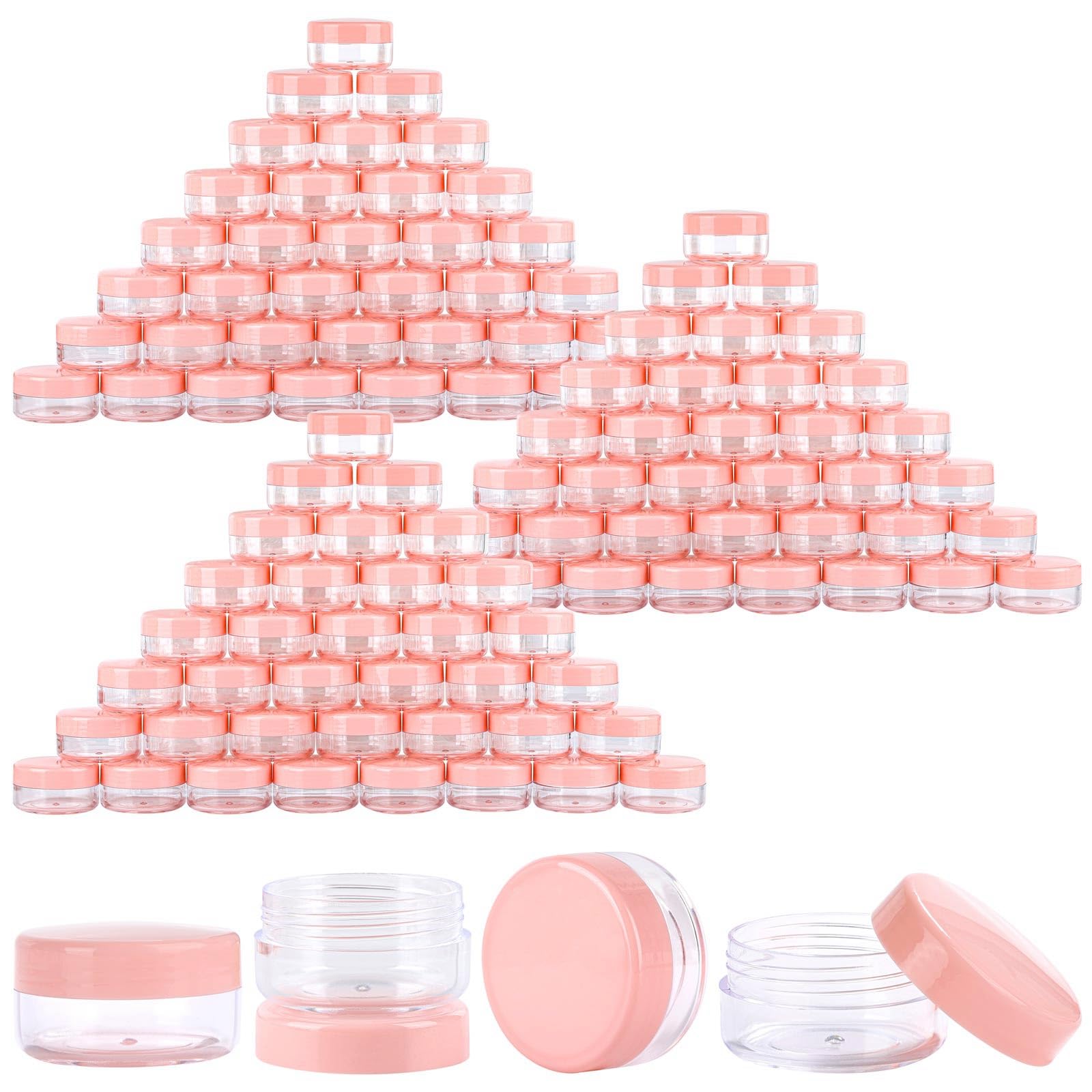 100 Count Sample Containers With Lids, 10 Gram Small Plastic Makeup Jars Lip Scrub Cosmetic Container - Pink
