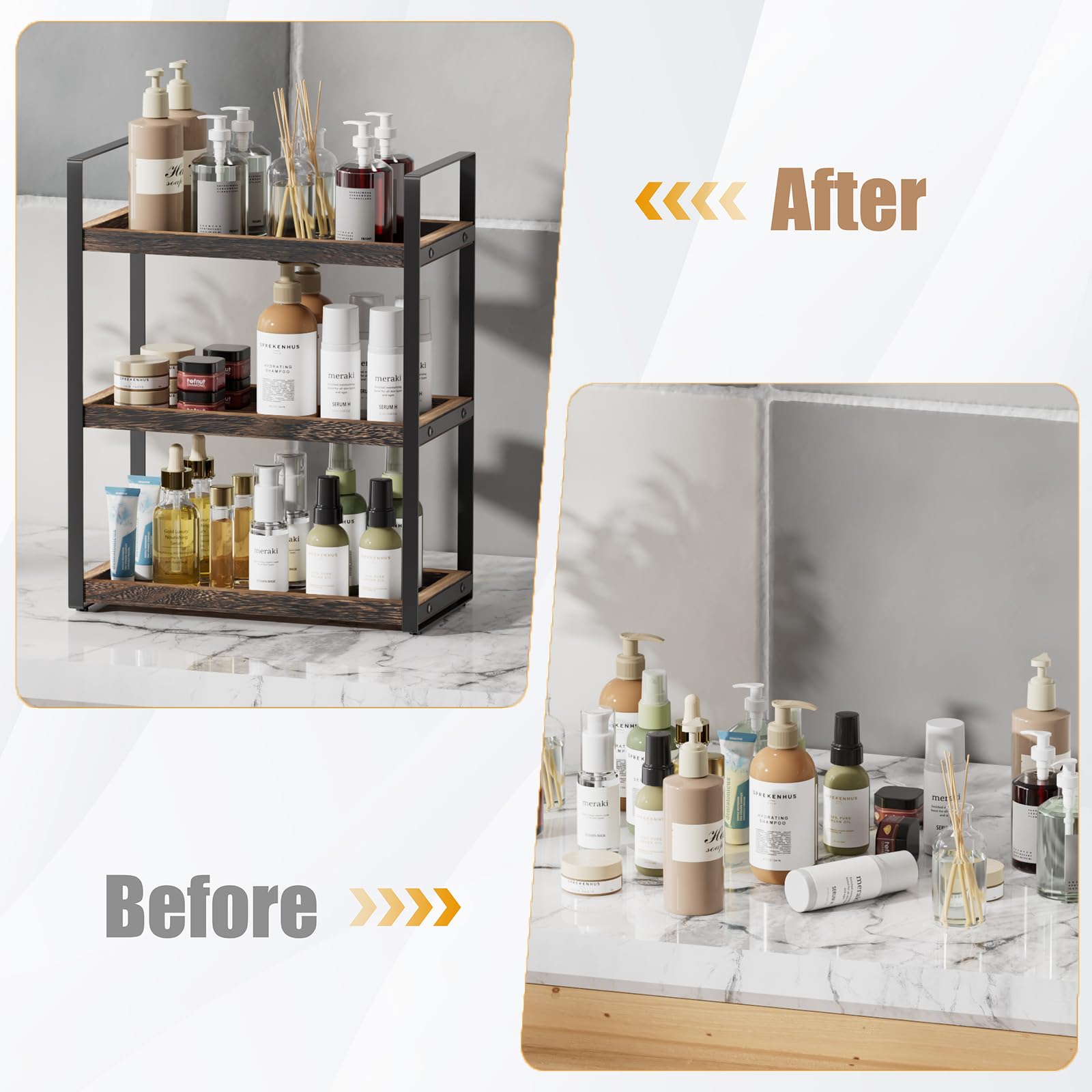 Boulphia 3 Tier Bathroom Organizer Countertop, Counter Organizers and Storage, Bathroom Counter Shelf, Makeup Shelf, Sink Caddy,