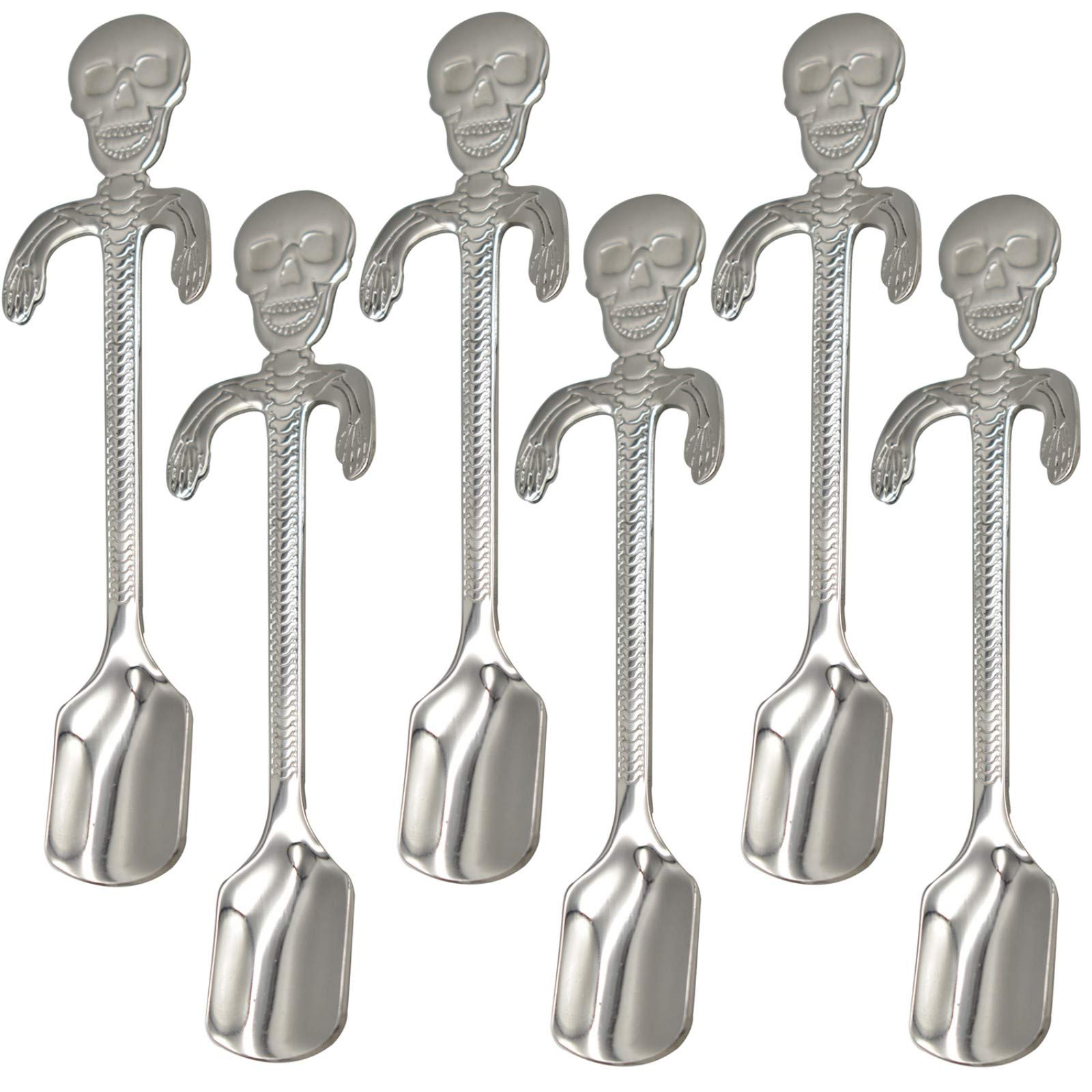 Maydahui 6 Pcs Skull Spoon 5 Inch 18/10(304 )Stainless Steel Hanging Teaspoons Coffee Tea Sugar Espresso Dessert Stirring Spoons