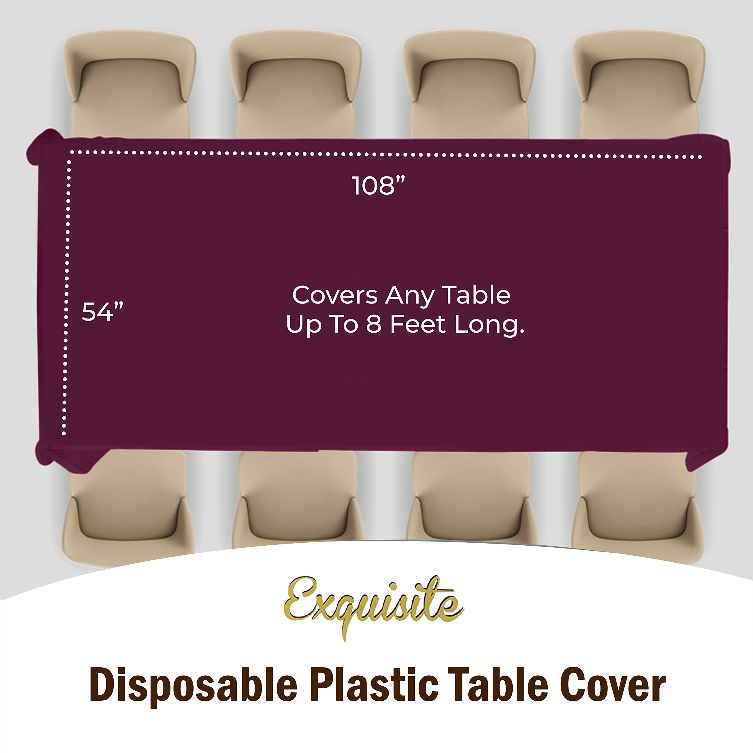 Exquisite 6-Pack Premium Plastic Tablecloth 54In. X 108In. Rectangle Plastic Table Cover - Plum