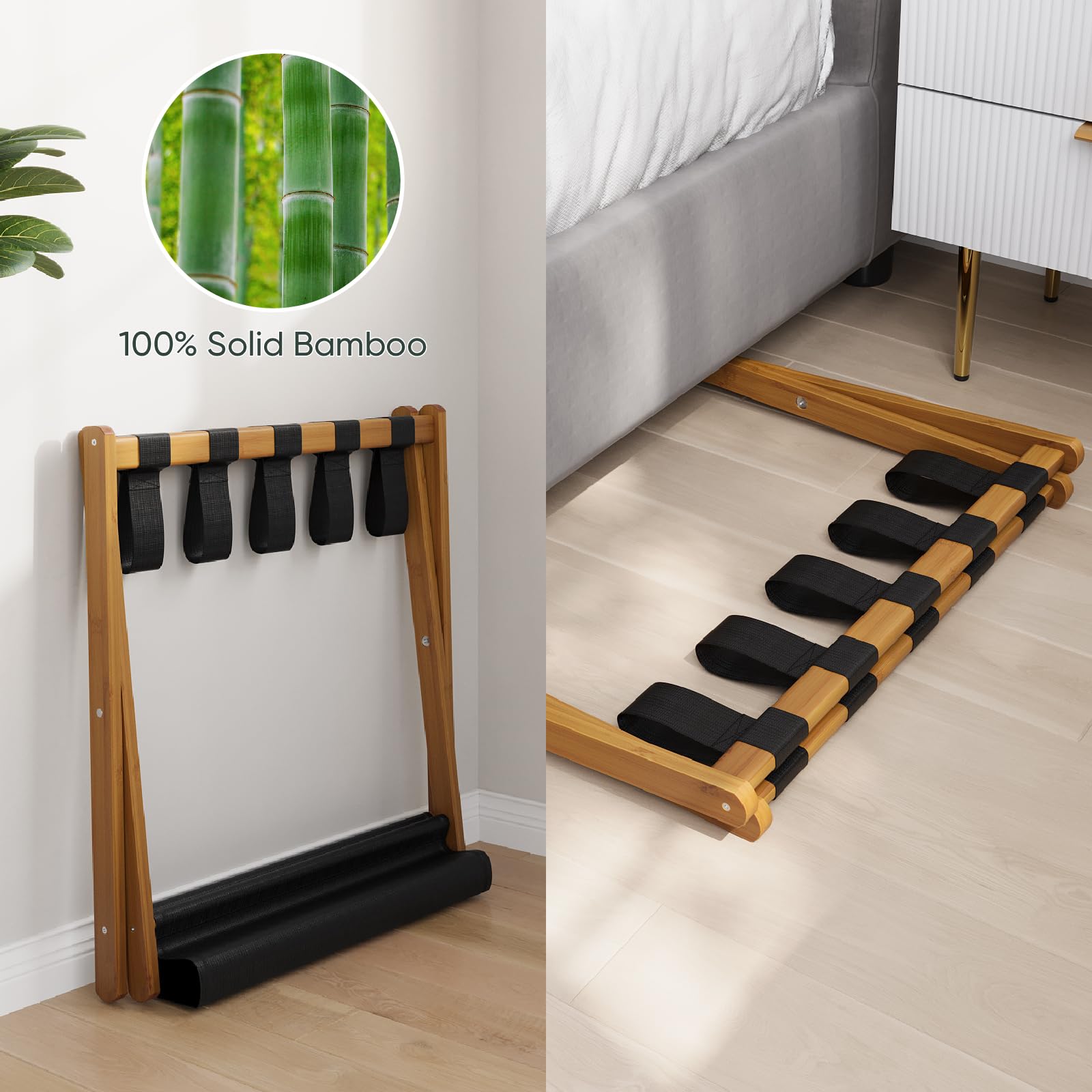 Smart Fendee 2 Pack Luggage Rack, Folding Luggage Rack For Guest Room, Walnut Bamboo Suitcase Stand Holds Up To 131 Lb, Luggage