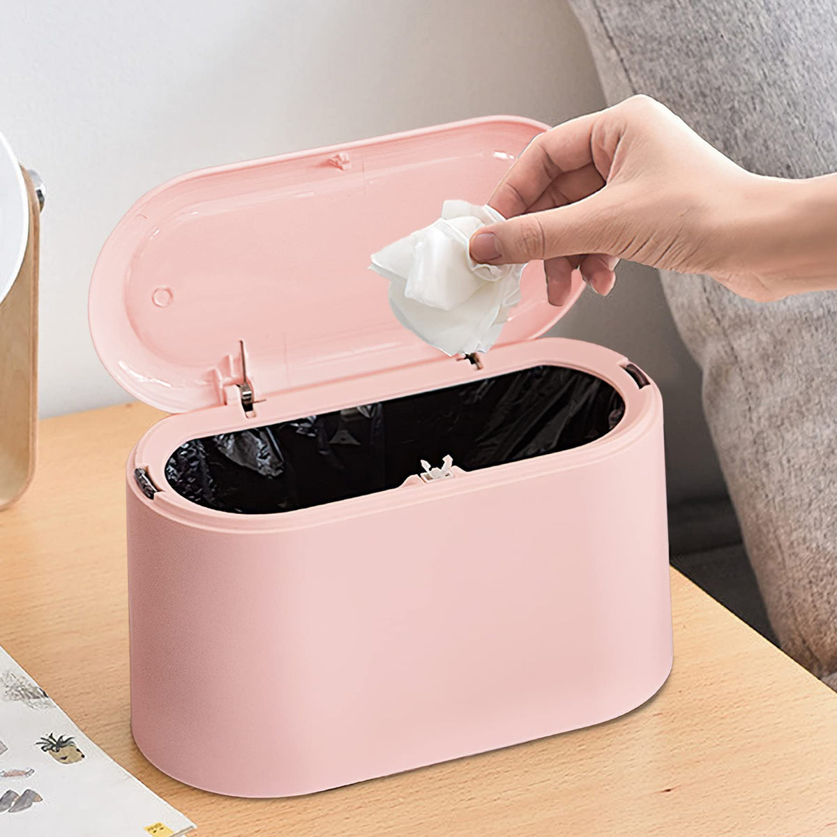 Mongtinglu Mini Trash Can With Lid Removable Small Garbage Can, Tiny Plastic Trash Bin, Pop Up Countertop Wastebasket, Counter G