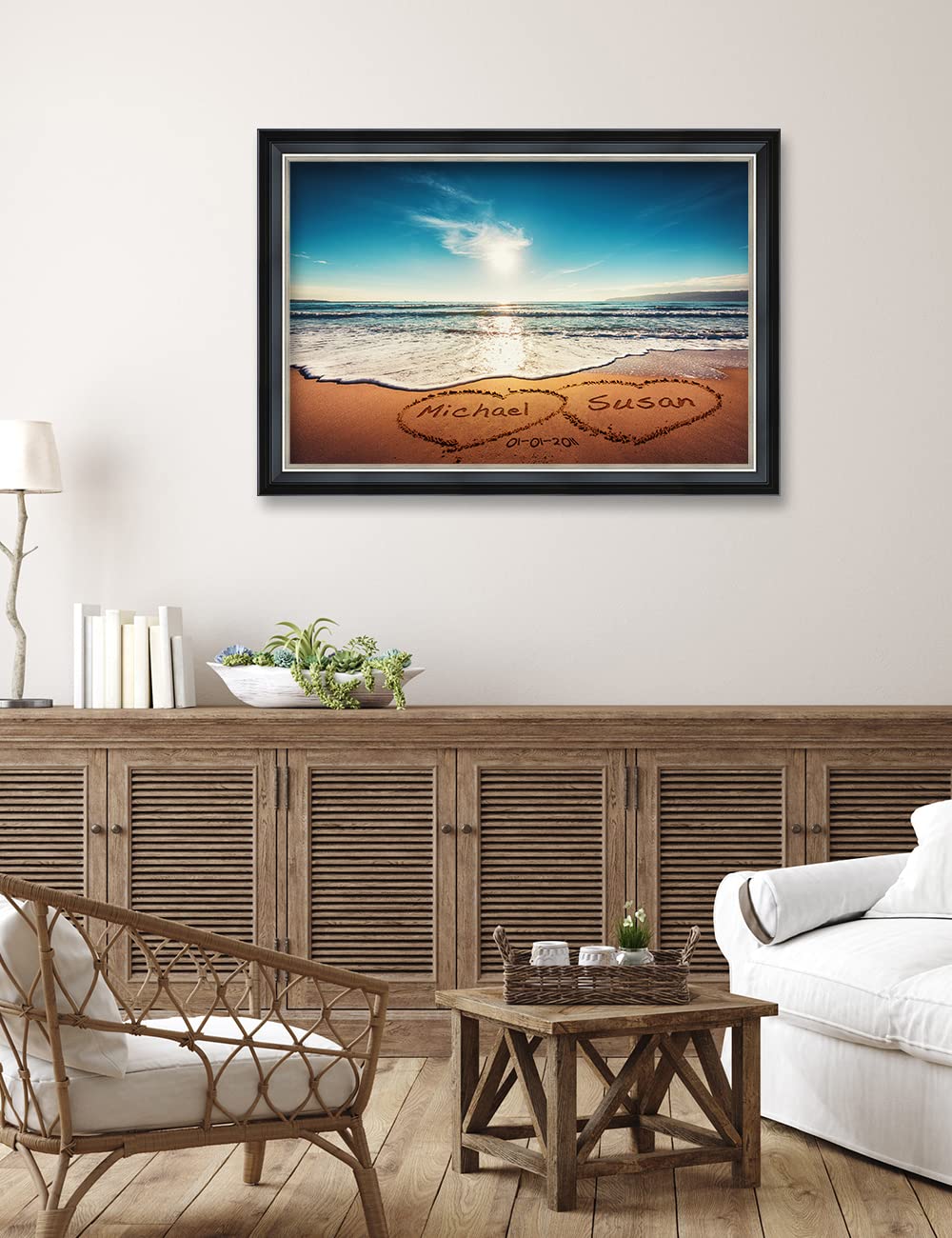 Ipic - Heart In Heart, Personalized Framed Wall Art With Names And Date Om, Giclee Prints With Solid Wood Frame, Customized Gift