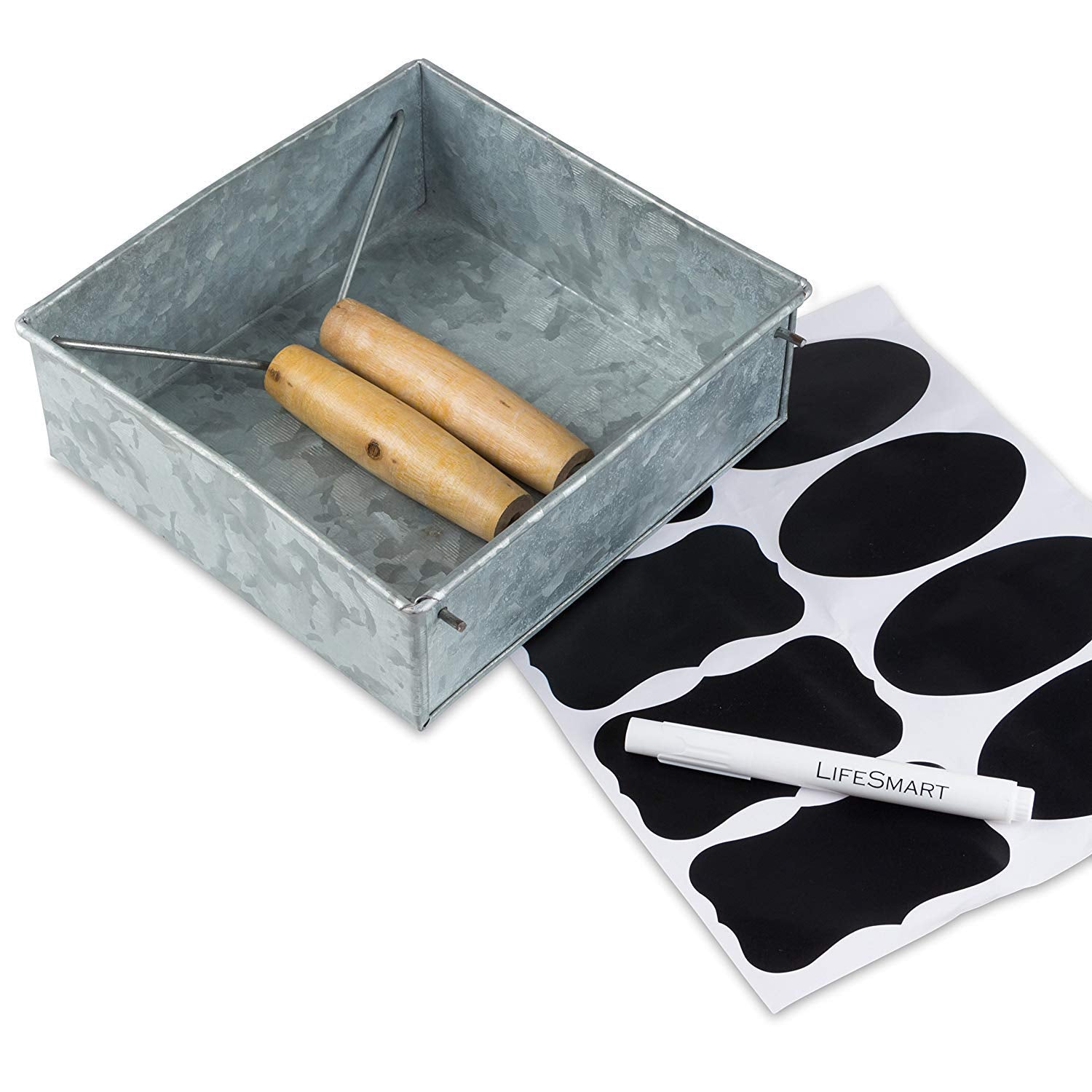 Benjara Galvanized Metal Napkin Holder With Wooden Handle, Gray